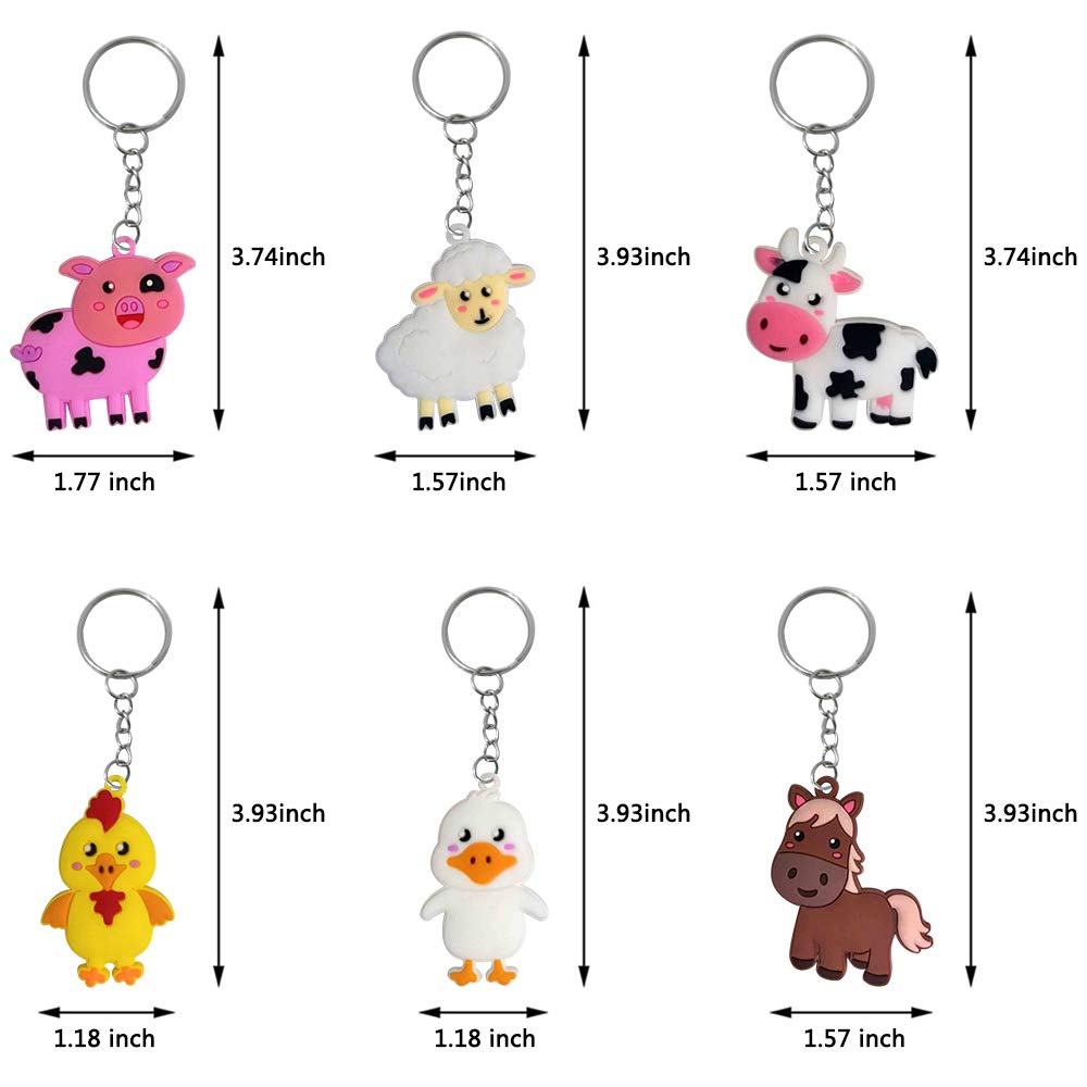 Imagitek 24 Pack Farm Animal Keychains For Barnyard Party Favors Supplies, Party Bag Fillers, School Carnival Rewards, Farm Anim