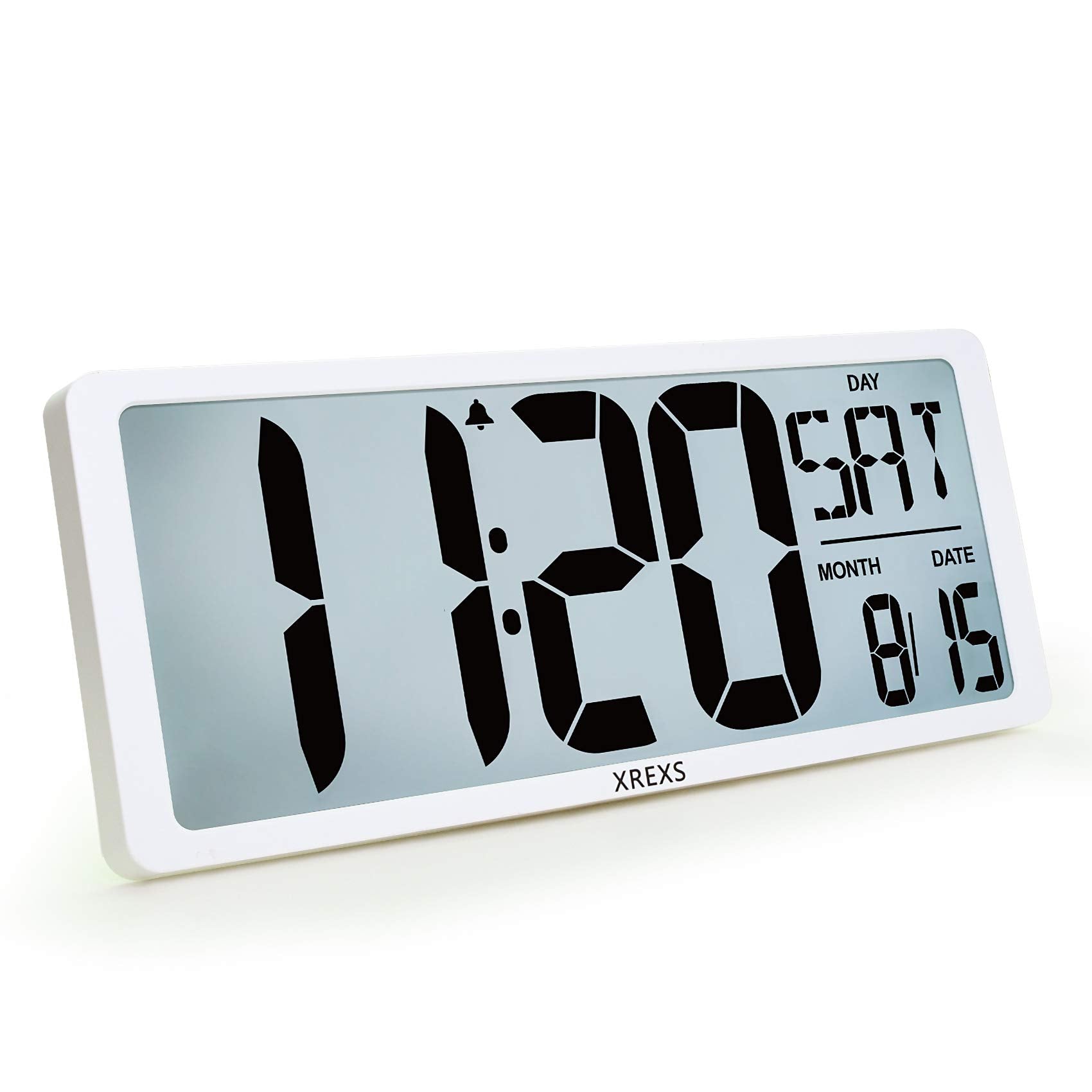 XREXS Large Digital Wall Clock with Backlight, 16.9 Inch Jumbo LCD Screen with Time/Calendar/Temperature Display, Alarm Clocks f