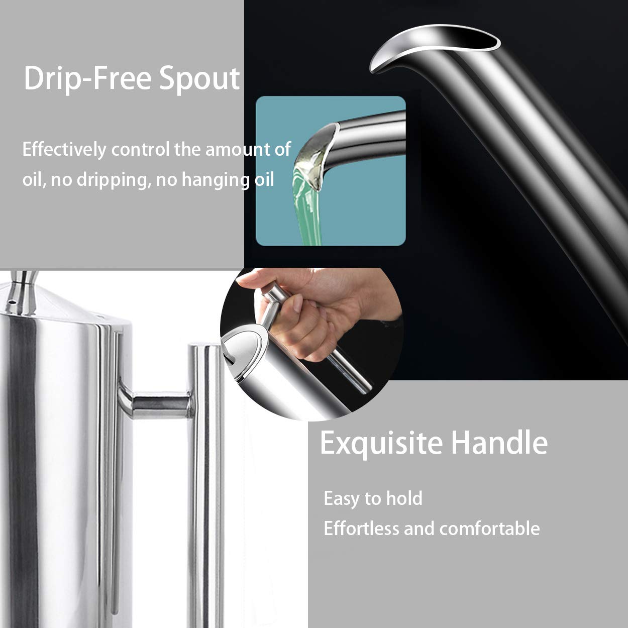 Sumerflos Olive Oil Dispenser Bottle Stainless Steel, 500Ml/17Oz Drip-Free Pouring Oil Pot Storage Container For Salad And Kitch