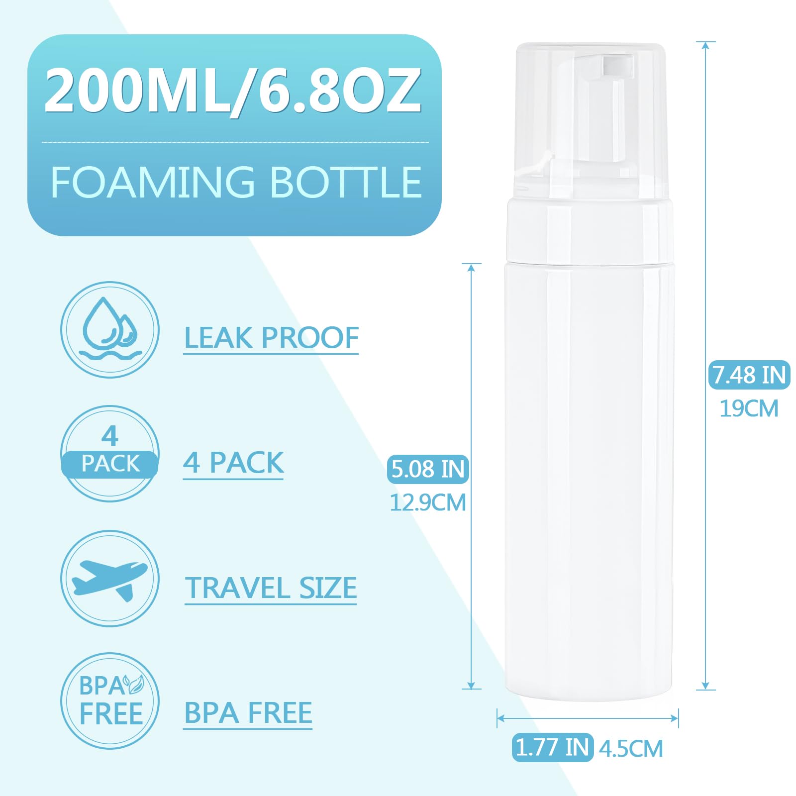 Foam Pump Bottle 200Ml/6.8Oz Empty Plastic Foam Dispenser Pump Bottle Travel Large Refillable Bpa Free Lotion Bottles For Shampo