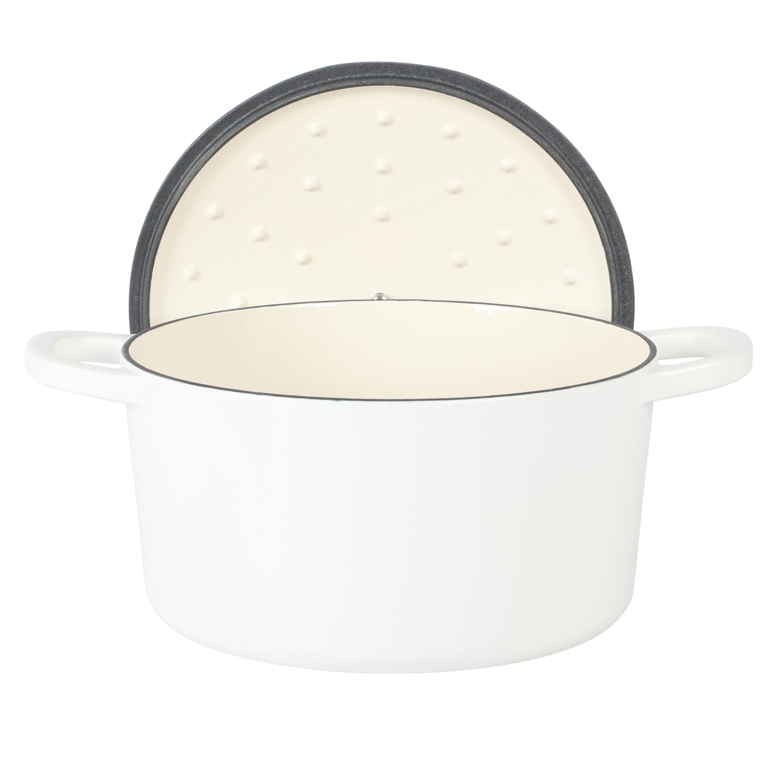 Crock Pot Artisan 6-Quart Round European Enameled Dutch Oven Pot With Lid - Matte Linen White W/Gold Knob