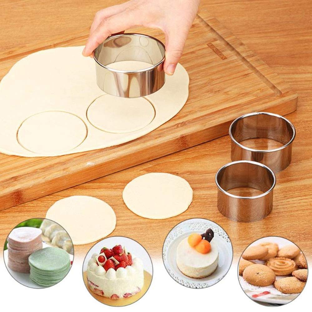 A Set Of 3Pcs Stainless Steel Dumplings Skin Cutter Packing Tool (8Cm,7Cm,6Cm) Biscuit Plain Edge Round Maker Chinese Dumpling C