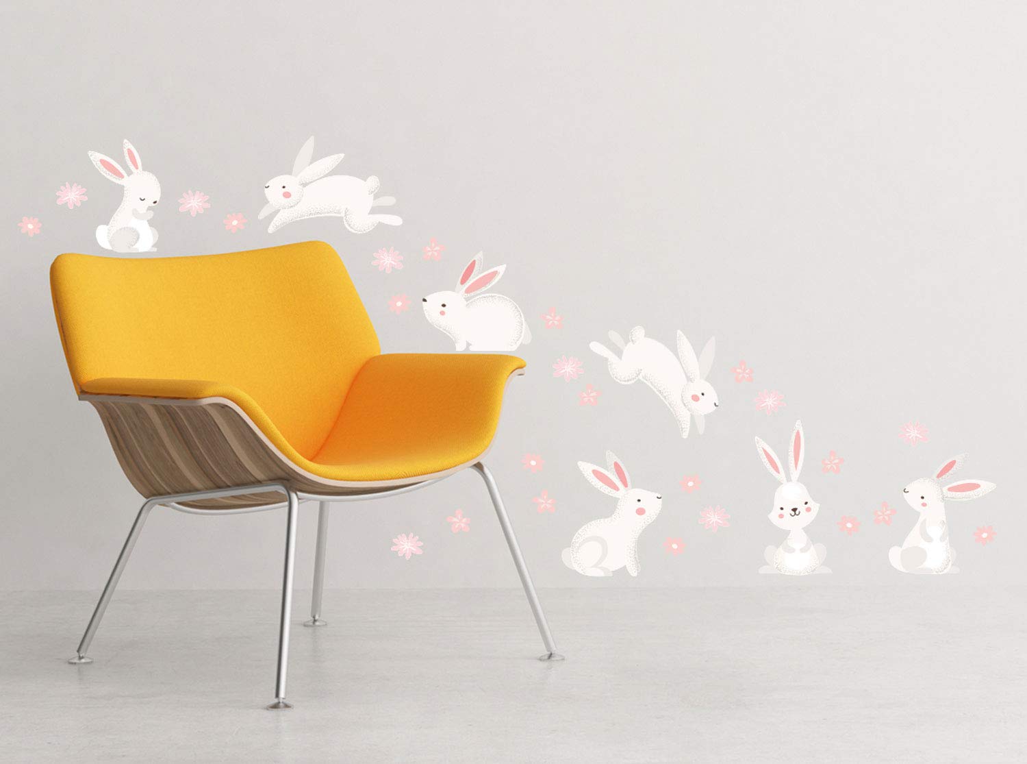 Sunny Decals Cute Bunny Rabbits And Flowers Removable Fabric Wall Stickers (Set Of 7 Bunnies And 24 Flowers, Multicolor)