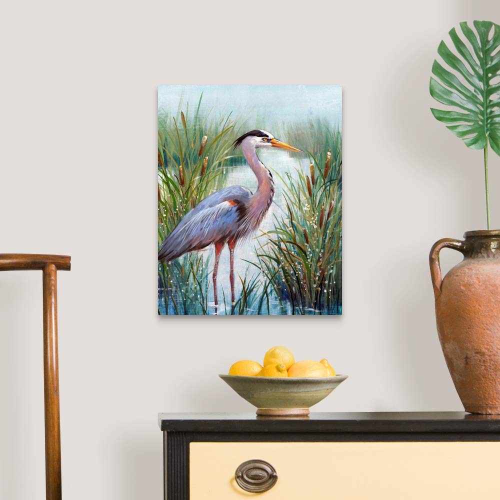 Canvas On Demand Marsh Heron I Canvas Wall Art Print By Tim O'Toole, Coastal, Contemporary, Home Decor, Animals, Bird Artwork, 1