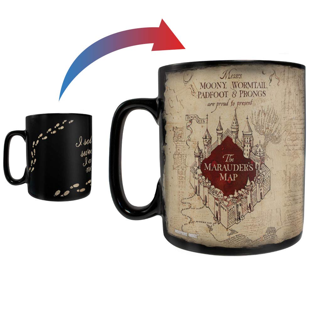 Morphing Mugs Harry Potter - Marauder'S Map - I Solemnly Swear - 16 Oz Large Ceramic Heat Sensitive Clue Mug - Full Image Reveal