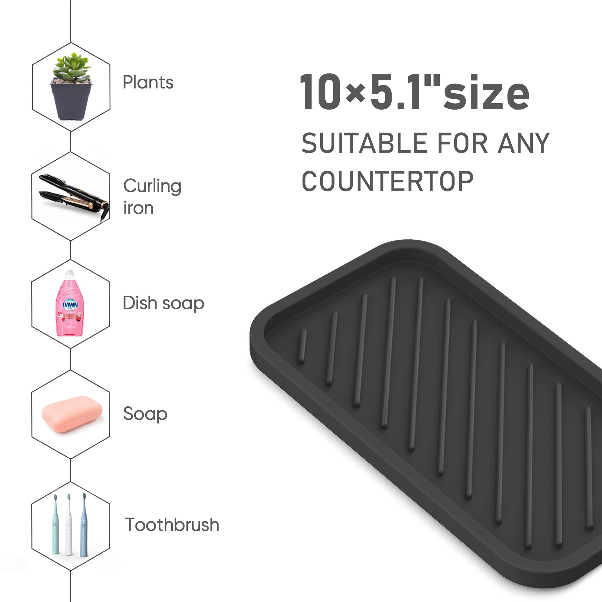 Eg-Sipro Silicone Sponge Holder,Large 10'' Kitchen Sink Organizer Tray Kitchen Soap Tray Soap Sponge Holder For Bathroom Counter