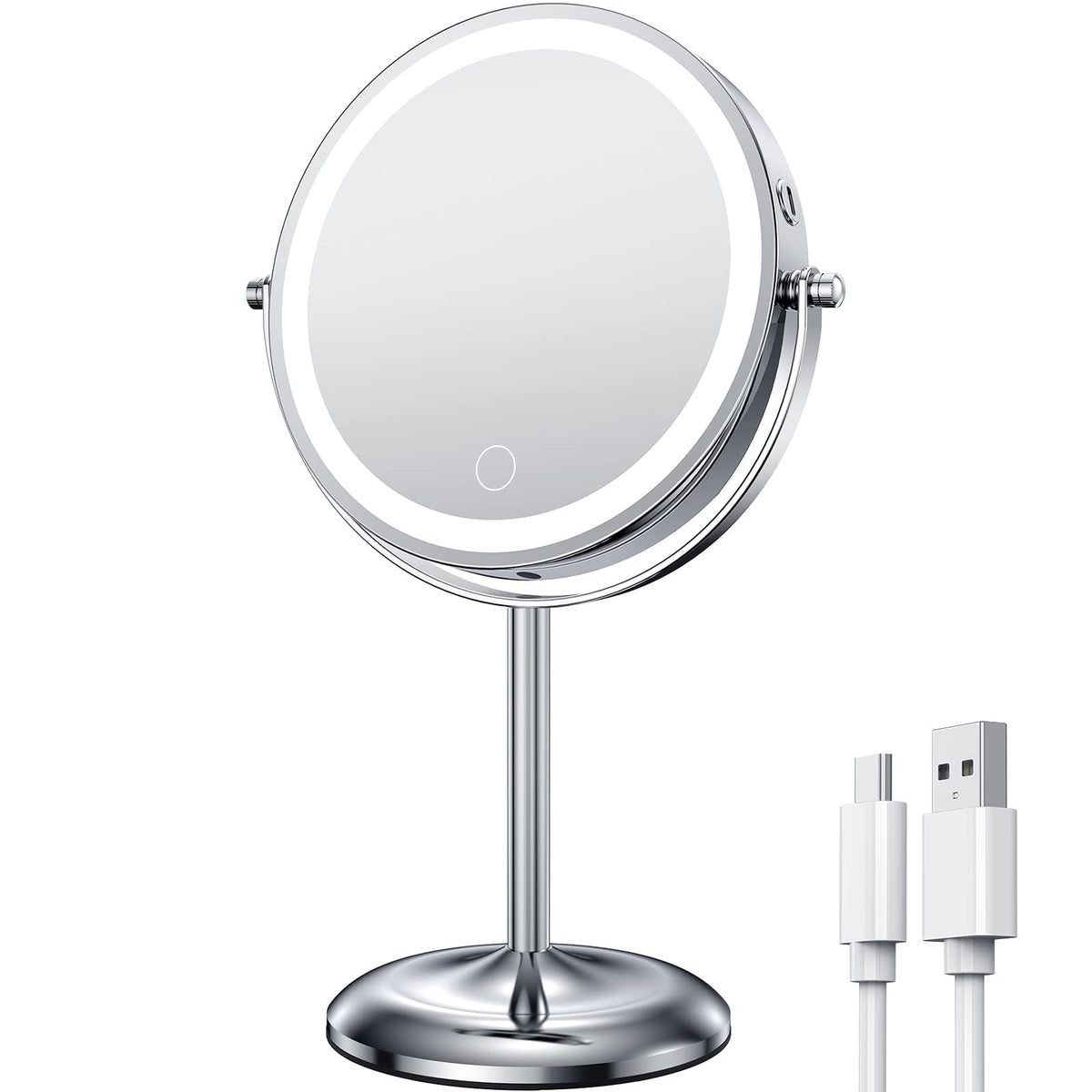Gospire Lighted Makeup Mirror With Magnification 10X, Rechargeable Stepless Dimming Led Vanity Mirror 7'', 360 Swivel Magnifying