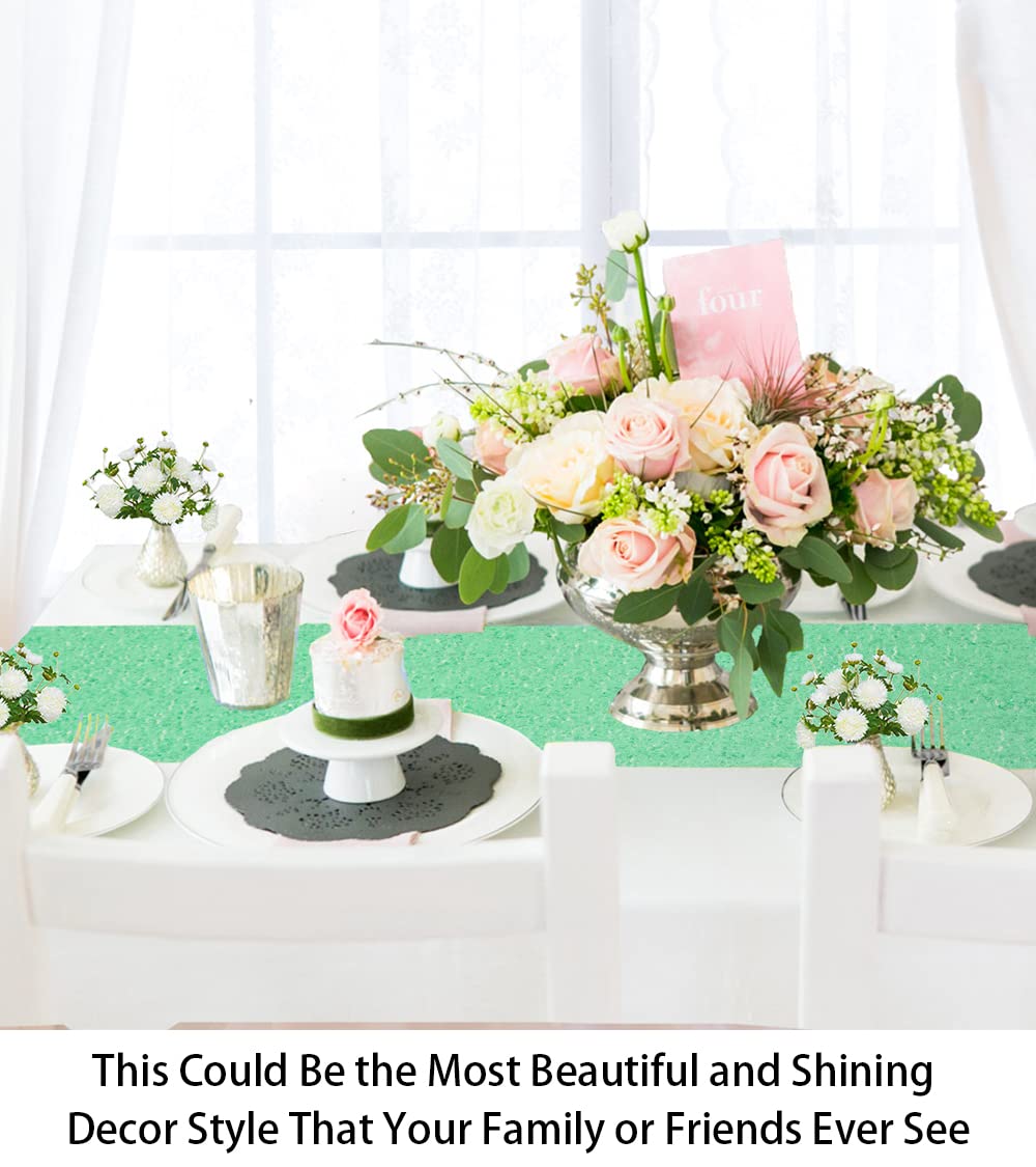Shidianyi 12''*72'' Mint Green Sequin Table Runner Sparkly Metallic Sequin Runner For Wedding Party Dinner Reception Light Green
