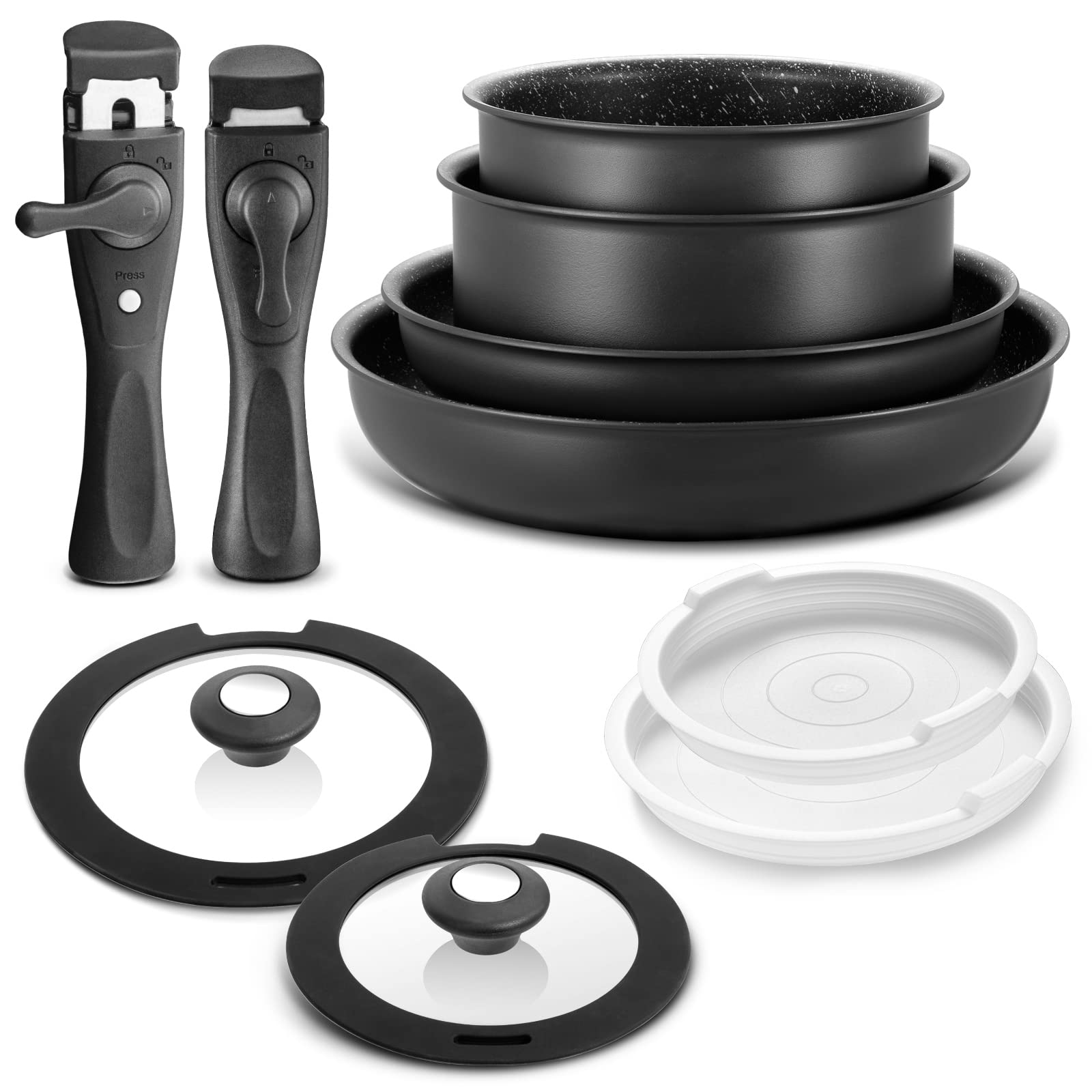Induction Cookware Set 10 Pieces, Nonstick Pots and Pans Set with Detachable Handles, for All Hobs, Stackable Design, Dishwasher