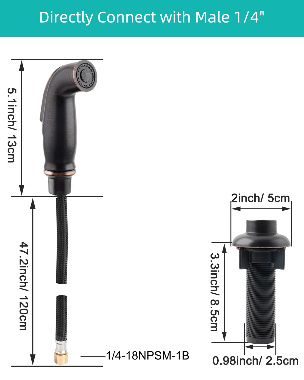 Hygie Rinse Kitchen Sink Side Sprayer With Quick Side Connector Compatible With Moen Faucet Sprayer Replacement, Kitchen Sink Fa
