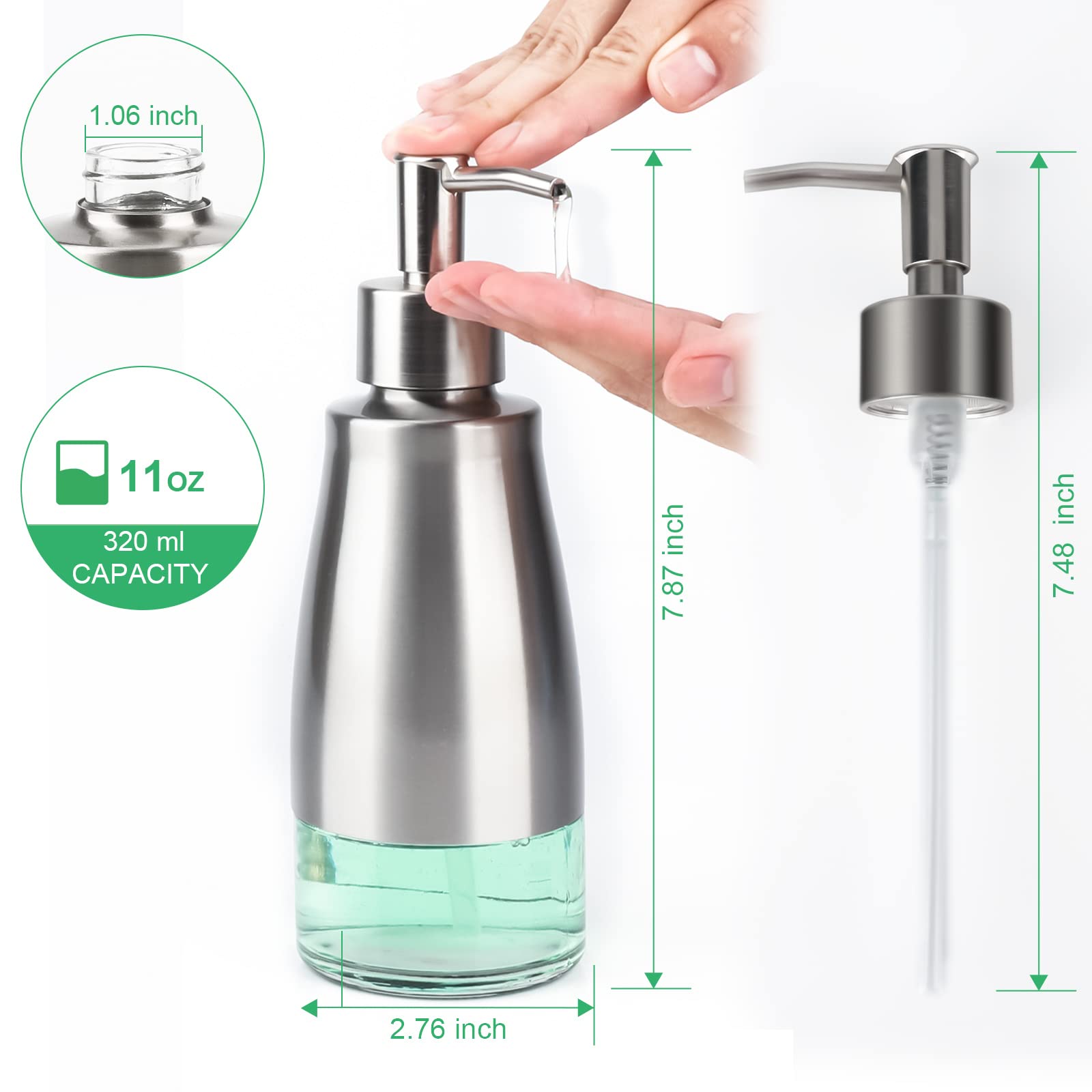 Monige Hand Soap And Lotion Dispenser Set Bathroom Countertop Kitchen Dish Soap Brushed Nickel Pump Container Stainless Steel Fr