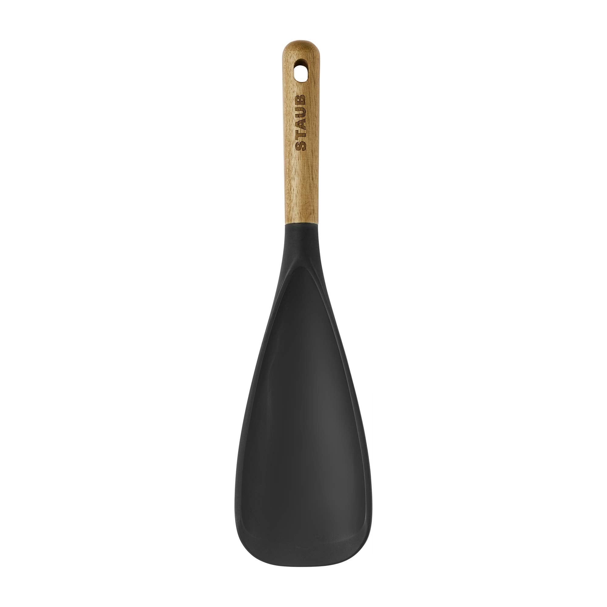 Staub Multifunction Spatula Spoon, Great For Both Cooking And Serving Durable Bpa-Free Matte Black Silicone, Acacia Wood Handles