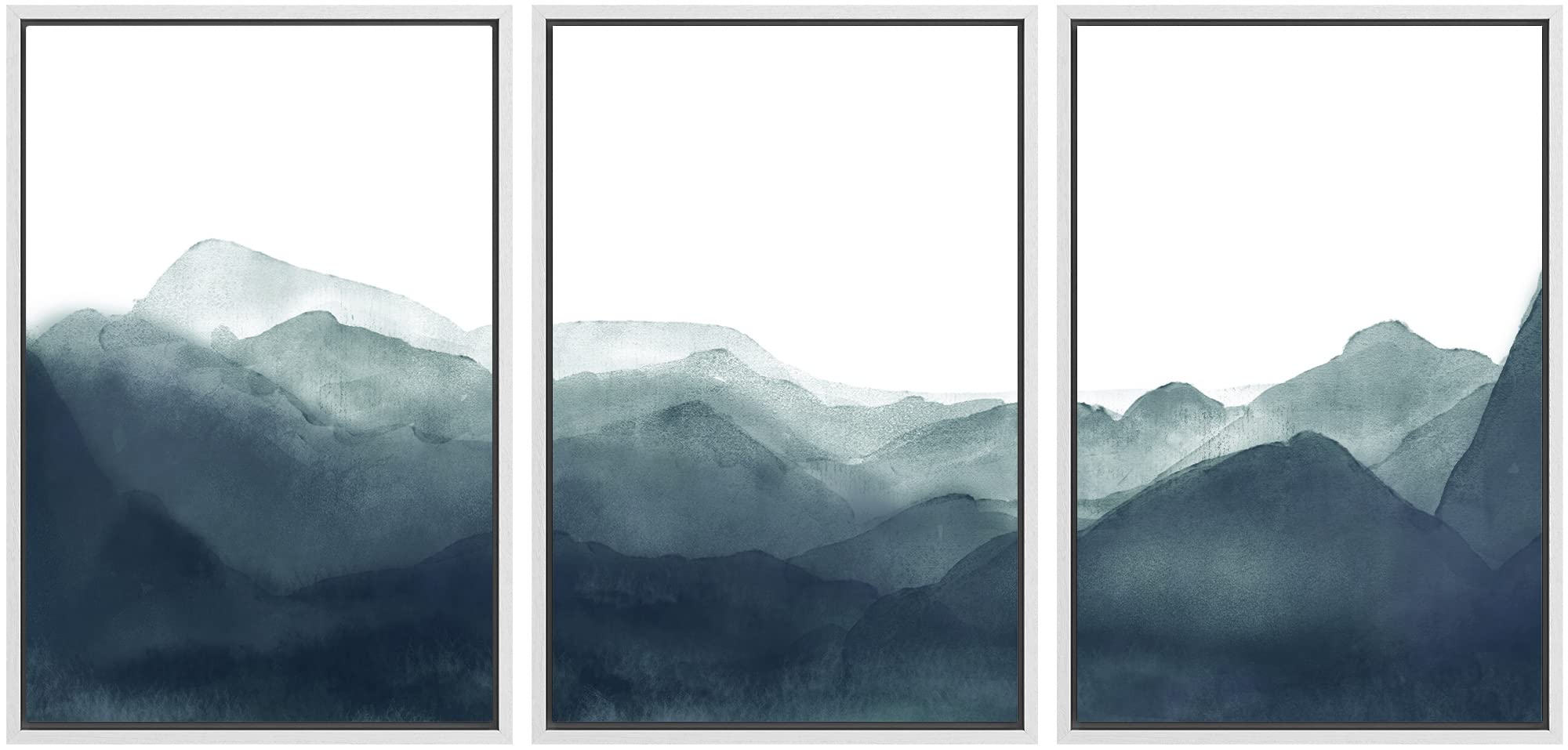 Signwin Framed Canvas Print Wall Art Blue & Green Mountains In Fog Nature Wilderness Illustrations Modern Art Rustic Scenic Rela