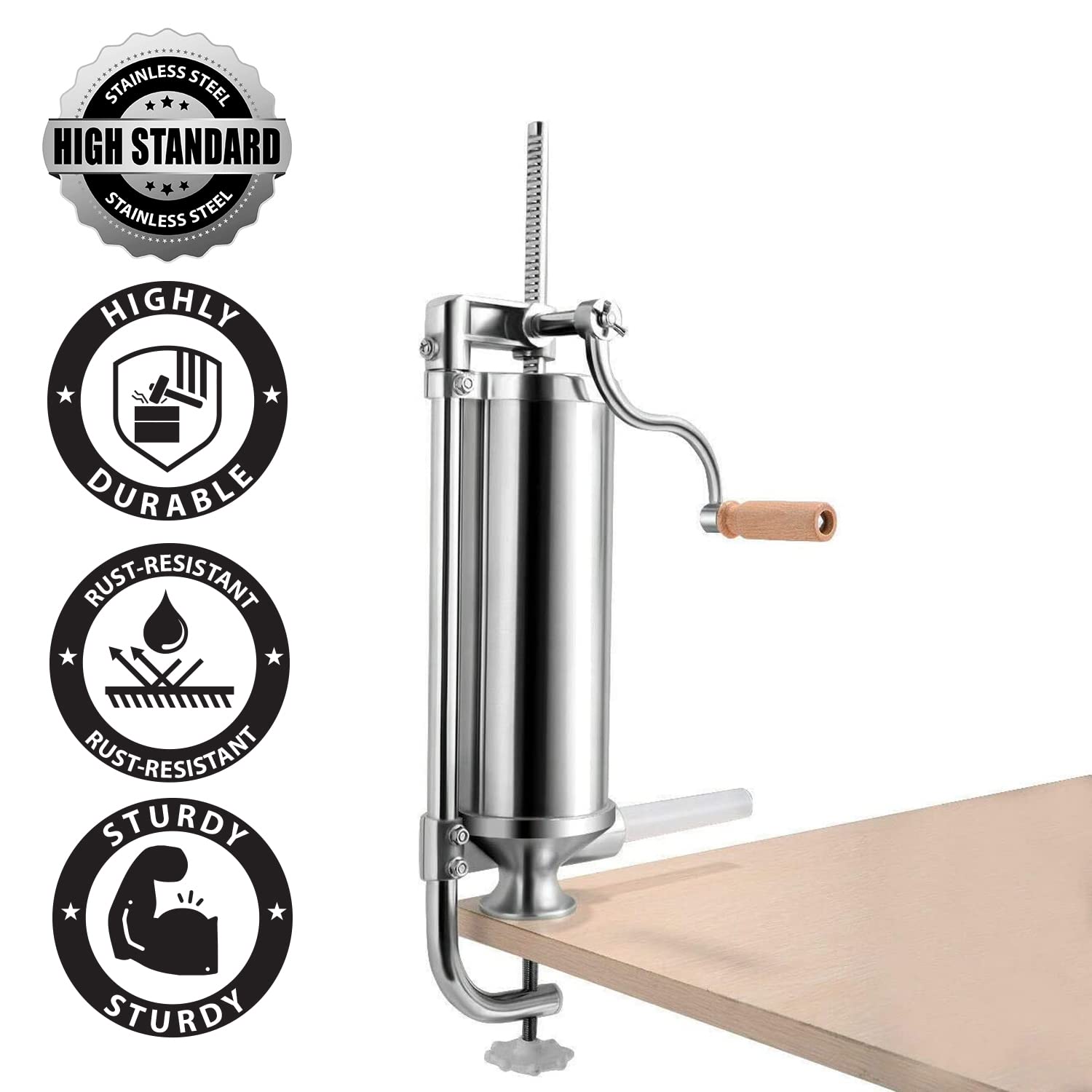 Sausage Stuffer, Stainless Steel Sausage Maker, Best Professional Kitchen Meat Sausage Stuffing Machine With 4 Filling Nozzles A