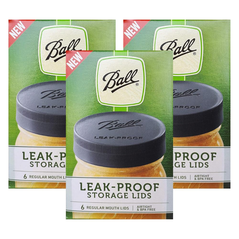 Ball Regular Mouth Leak-Proof Plastic Lids For Glass Mason Jars, Used For Canning, Pickling, Juice, Jam, Jelly 6-Count, Pack Of
