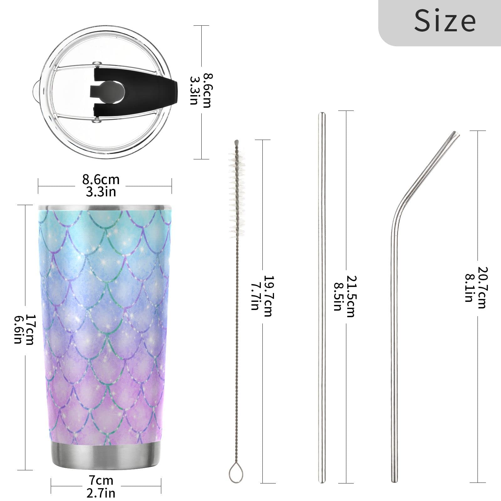 Cataku 20Oz Mermaid Scales Purple Tumbler Cup With Lid And Straw Stainless Steel Vacuum Insulated Double Wall Travel Coffee Mug