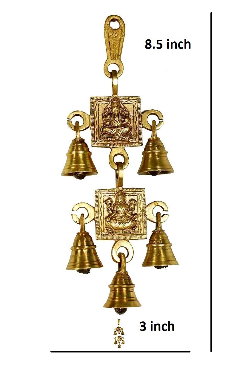 Athizay Brass Shubh Labh Hanging Ganesh Laxmi With Five Bells Wall | Door Hangings 8.5 Inch Long Decorative Hanging Showpiece Ho