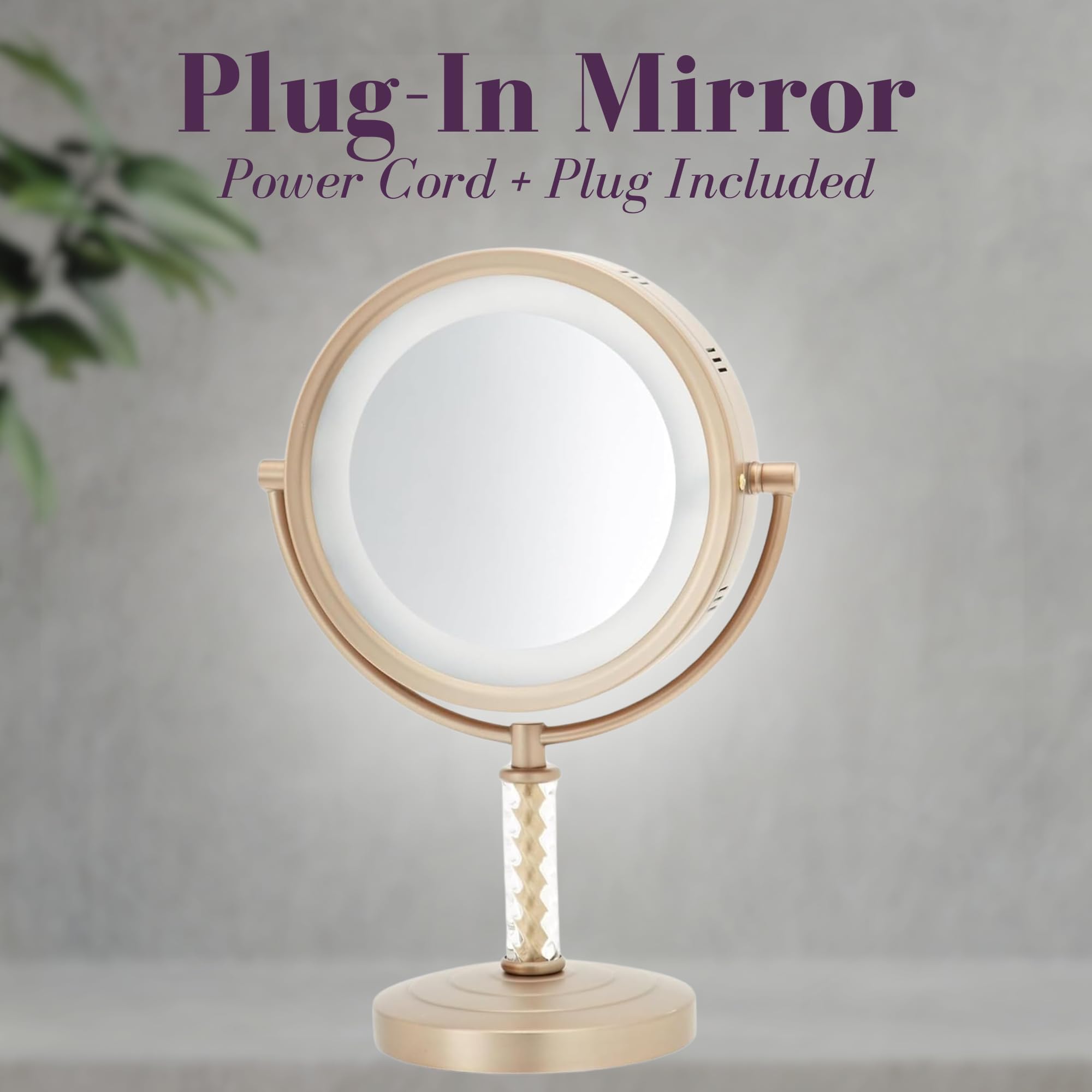 Jerdon Lighted Tabletop Makeup Mirror - 6X/1X Magnifying Mirror With Lights - Brass Finish - Model Hl856Bc