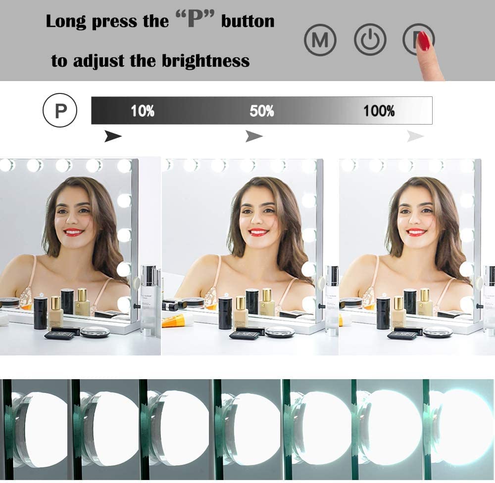 Zdorzi Vanity Mirror With Lights,Large Hollywood Lighted Makeup Mirror With 15 Dimmable Led Bulbs,3 Color Modes,Touch Control,10