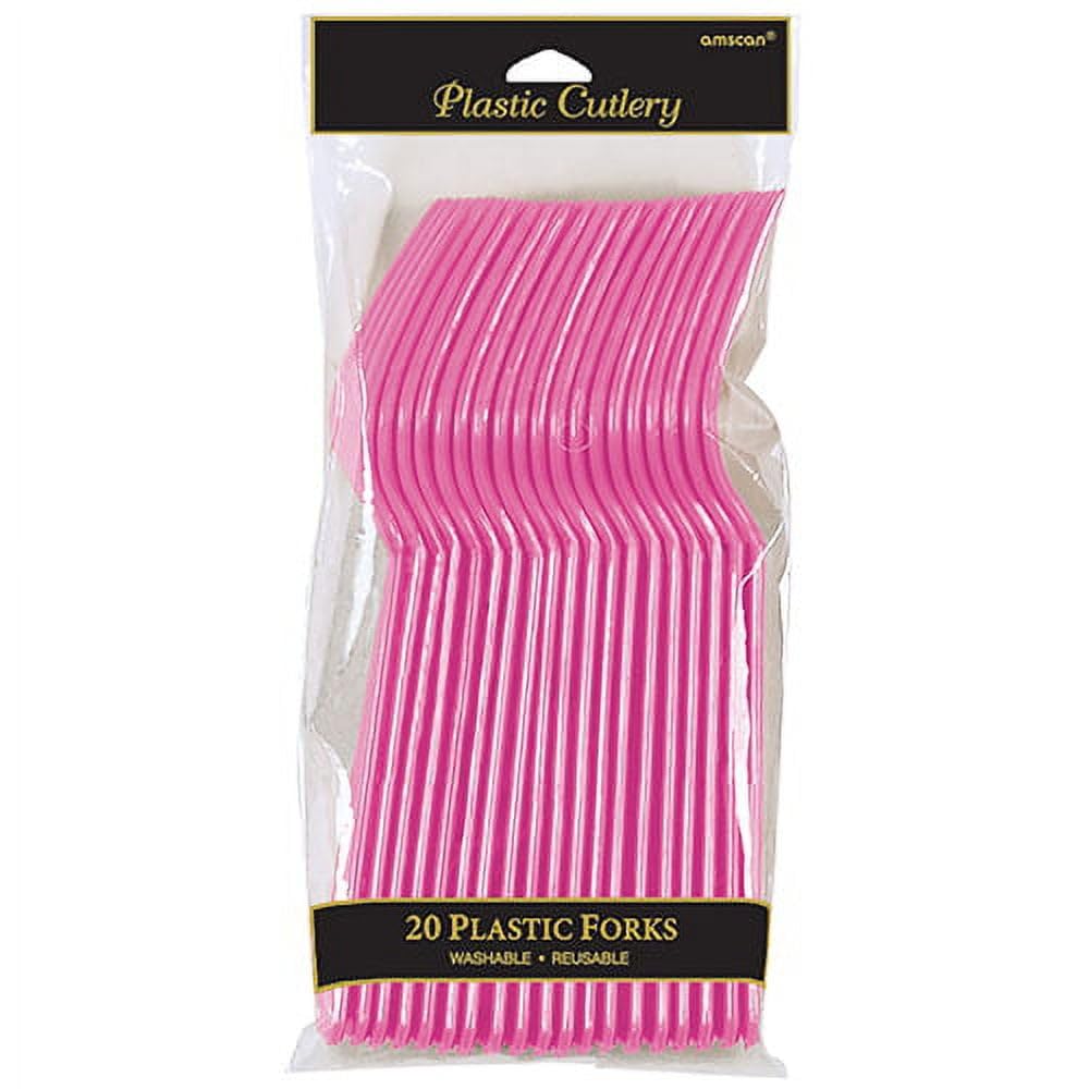 Elegant Bright Pink Plastic Fork (Pack Of 20) - Eco-Friendly, Durable & Eye-Catching, Perfect For Parties & Events