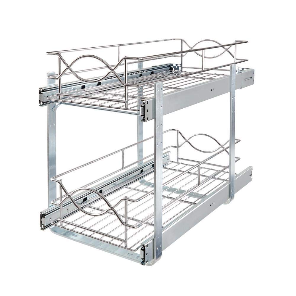 Knape & Vogt 119/16 in. W x 191/4 in. H x 213/4 in. D DoubleTier Wire Pull Out Kitchen and Bath Storage Basket with Chrome F