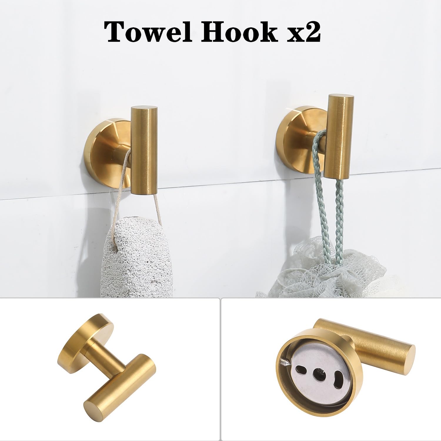 Ntipox 4 Piece Brushed Gold Stainless Steel Bathroom Hardware Set Include Hand Towel Ring  Toilet Paper Holder and 2 Robe Towel Hooks Bathroom Accessories Kit