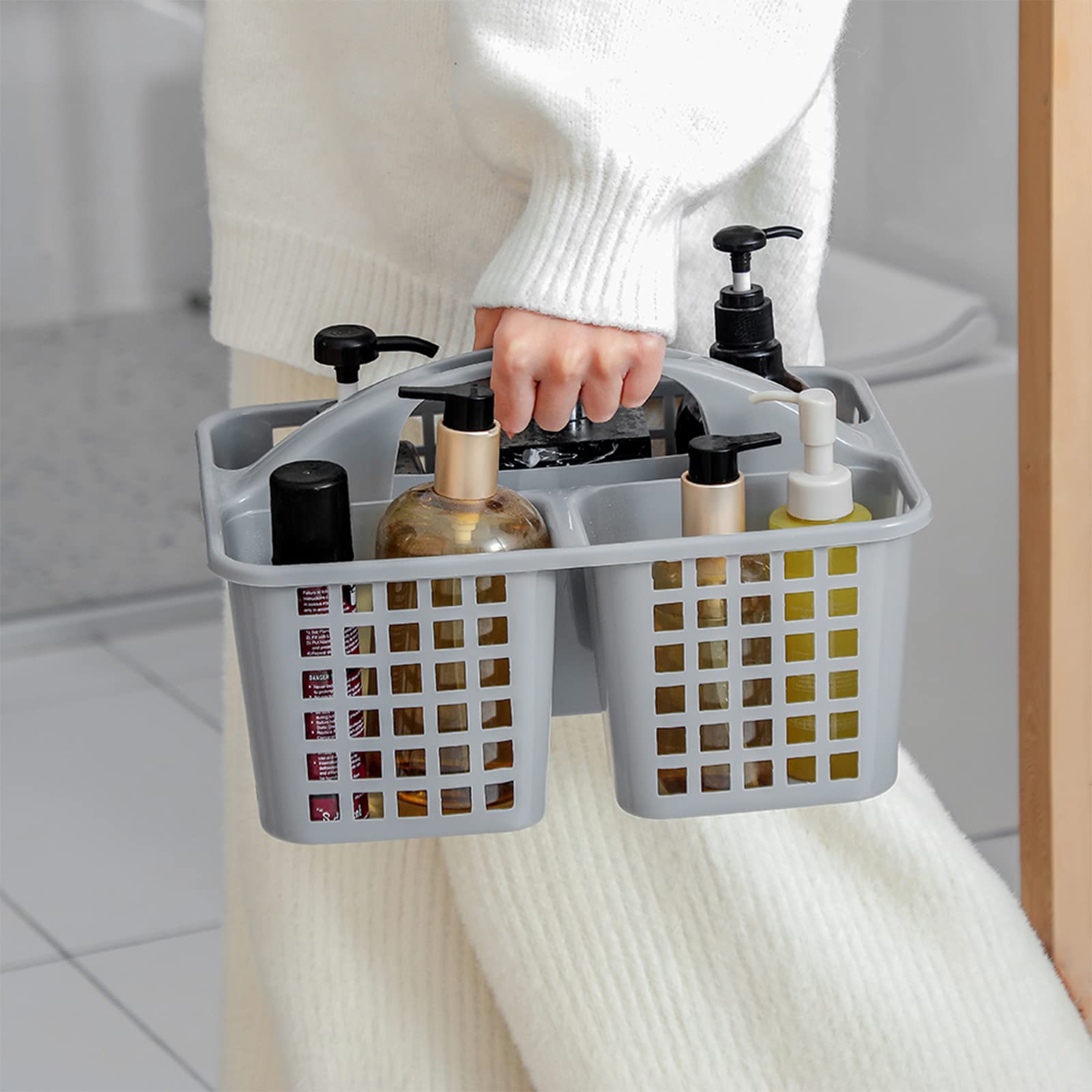Jiatua Portable Shower Caddy Basket With Compartments Cleaning Supplies Organizer With Handle Plastic Storage Divided Tool Bin F