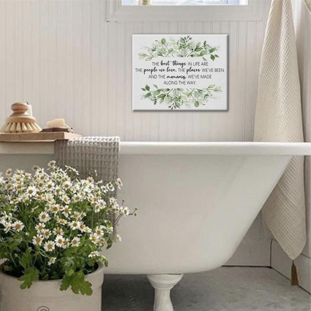 Biwsha Bathroom Decor, Inspirational Wall Decor, Sage Green Bathroom Accessories, The Best Things In Life Canvas Wall Art Prints