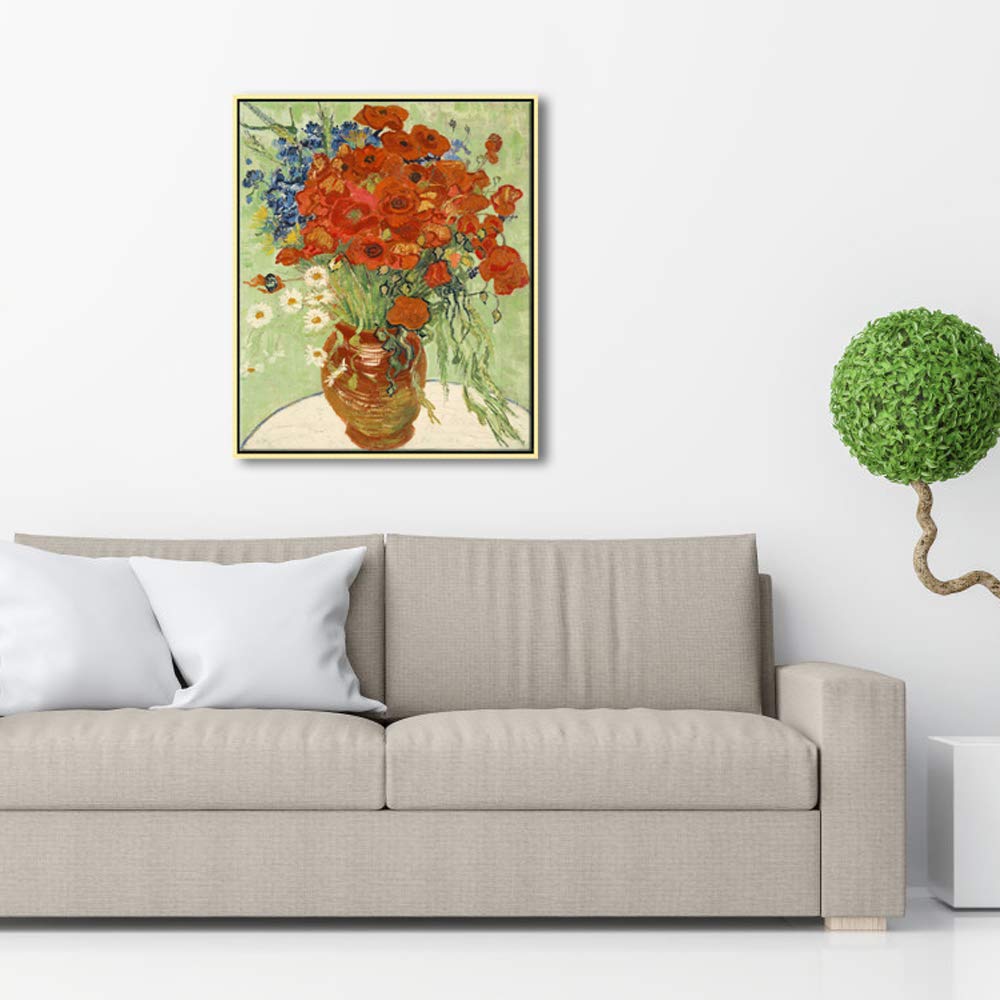 Wieco Art Framed Art Red Poppies And Daisies Canvas Prints Wall Art Of Van Gogh Famous Floral Paintings Reproduction Abstract Hd