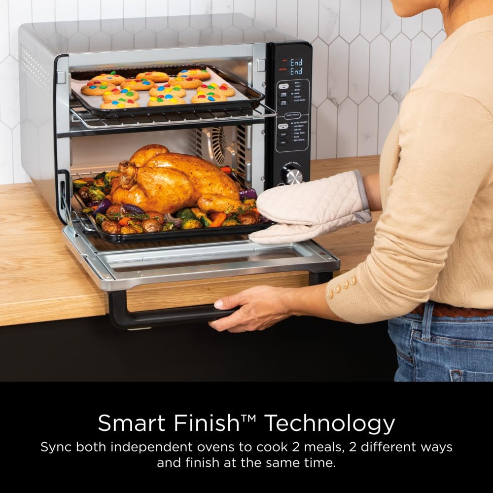Ninja Dct401 12-In-1 Double Oven With Flexdoor, Flavorseal & Smart Finish, Rapid Top Convection And Air Fry Bottom , Bake, Roast
