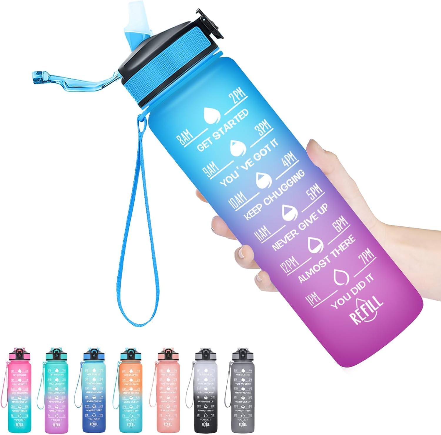 Water Bottle 1 L Capacity Belt Straw Transparent Motivational Water Bottles| Leakproof Durable Non-Toxic Sipper | |Best Usage Fo