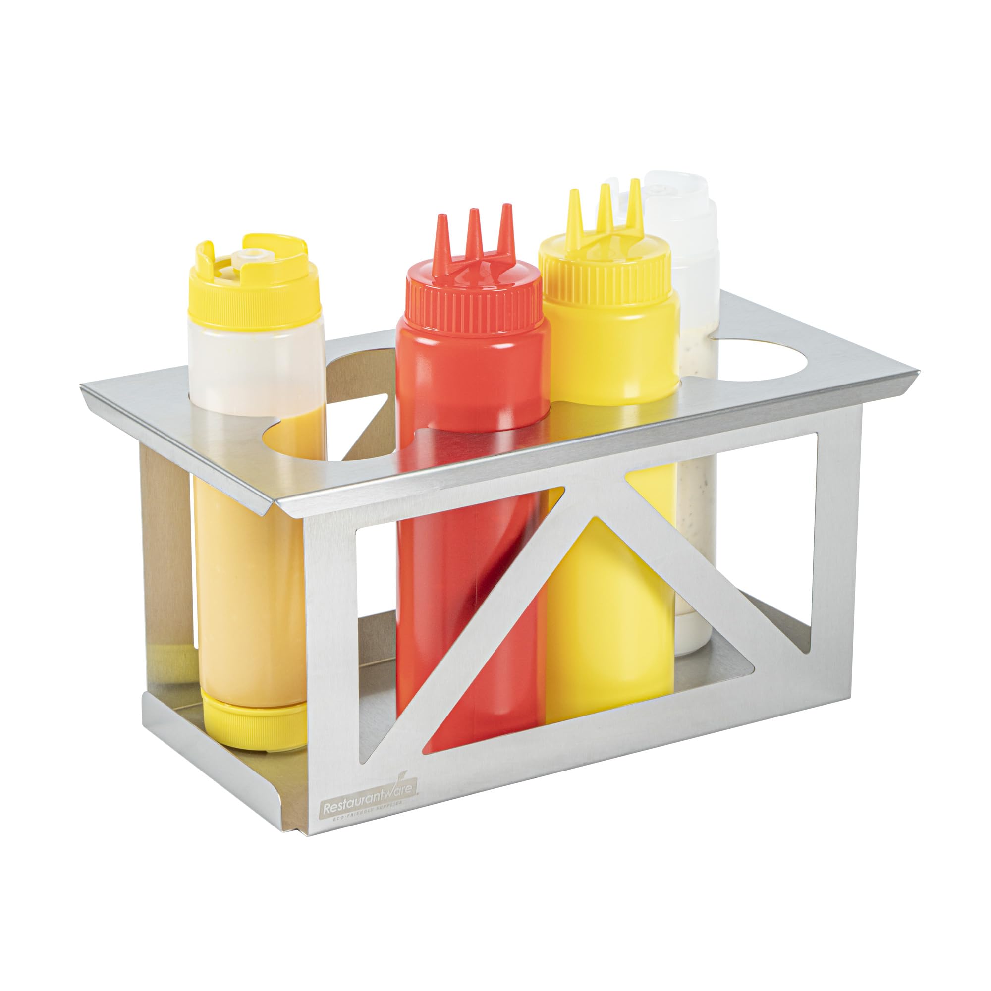 Restaurantware Squeeze Bottle Holder 1 Count Fits 1/3 Size Pan 12.79 x 7.09 x 6.26 Inch Stainless Steel Condiment Bottle Organiz
