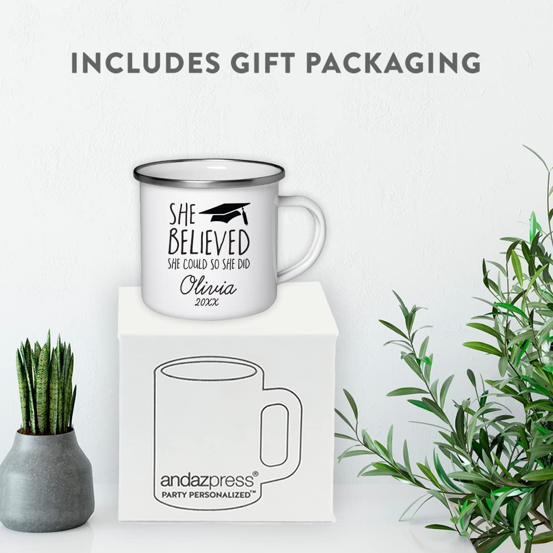 Andaz Press Personalized Custom 11Oz. Graduation Stainless Steel Campfire Coffee Mug Gift, She Believed She Could So She Did, Gr