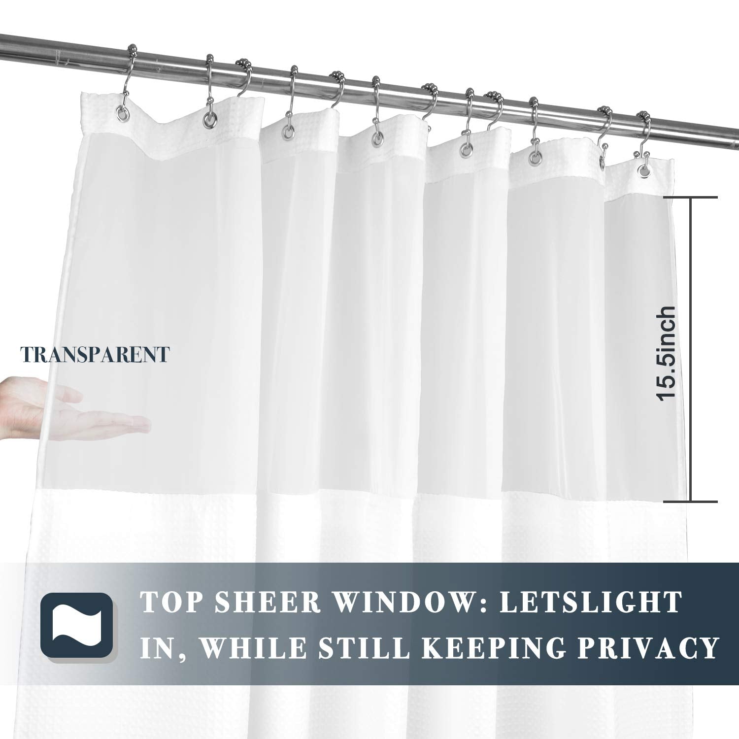N&Y Home Extra Long Waffle Weave Shower Curtain With Snap-In Fabric Liner Set, 12 White Hooks Included - 71'' X 84'', Hotel Styl