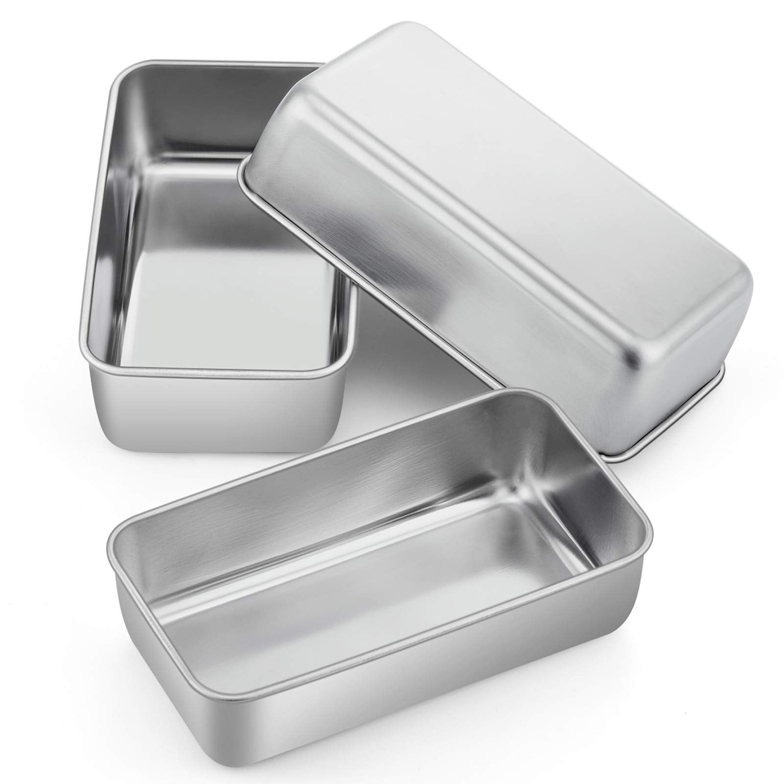 P&P Chef Loaf Pan Bread Baking Pans Set Of 3, 9 Inch Stainless Steel Bakeware For Bread Meatloaf Lasagna Cake Toast, Food Safety