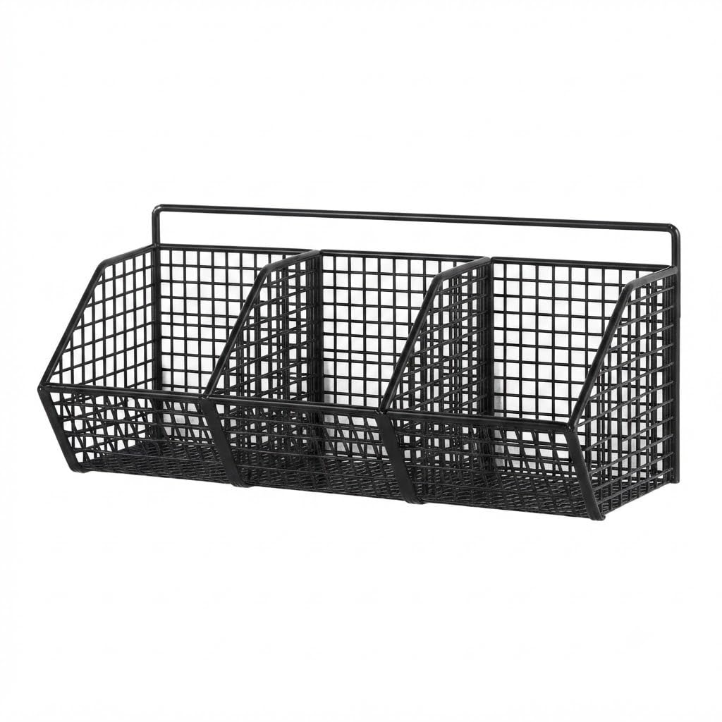Baitahaus Wall Mount Metal Wire Storage Basket 3 Grid Black Kitchen Rack