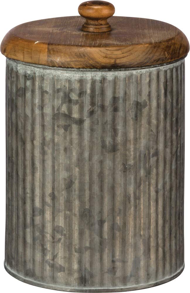 Primitives By Kathy Rustic Style Canisters, Set Of 3, Galvanized Metal And Wood