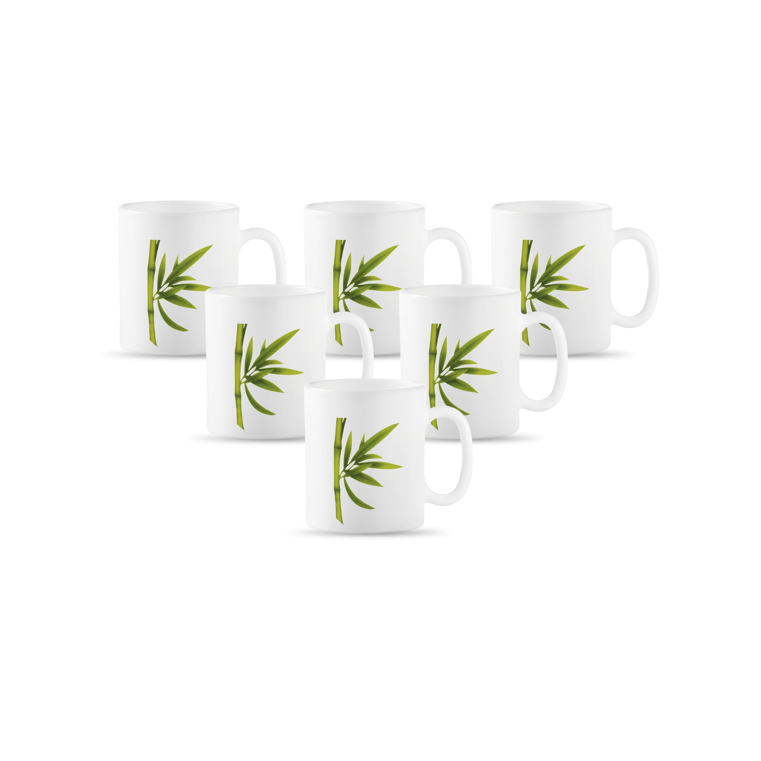 La Opala Diva, Opal Glass Crockery | Coffee Mug Cylinder Regular, Set of 6 | Fluted Green, 190 ml | for Tea & Coffee | Microwave