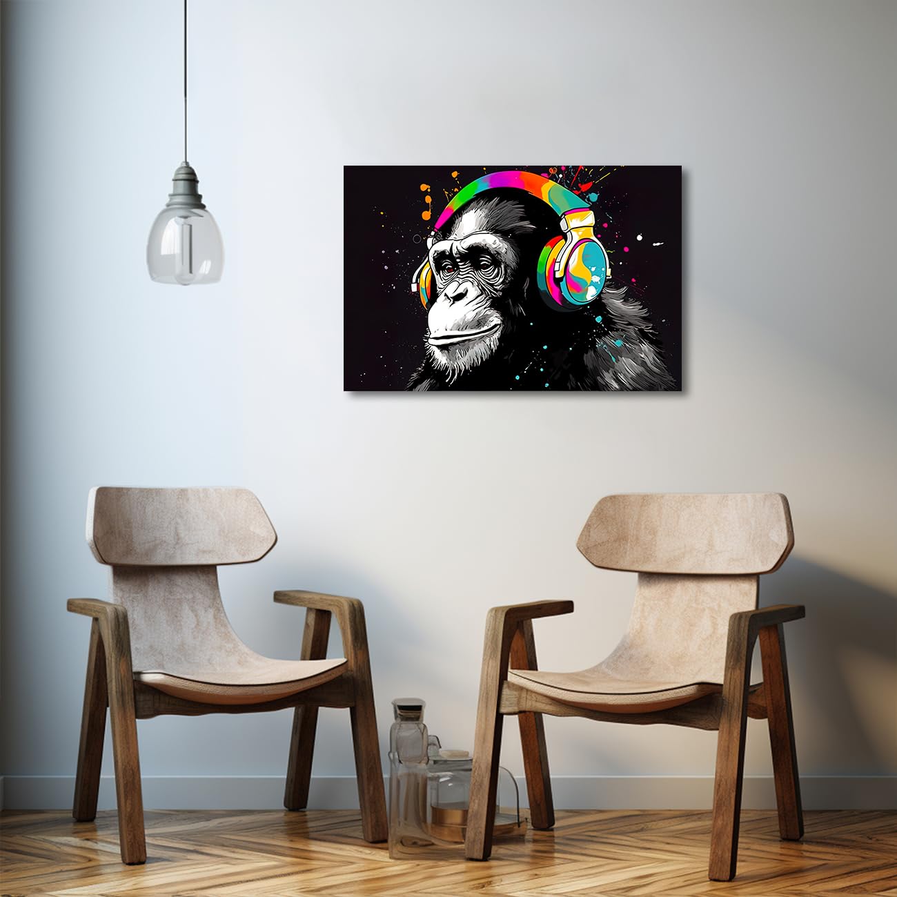 Lzimu Cool Monkey Wall Art Monkey Chimps With Headphones Animal Canvas Painting Music Dj Gorilla Posters Prints For Teen Boys Be