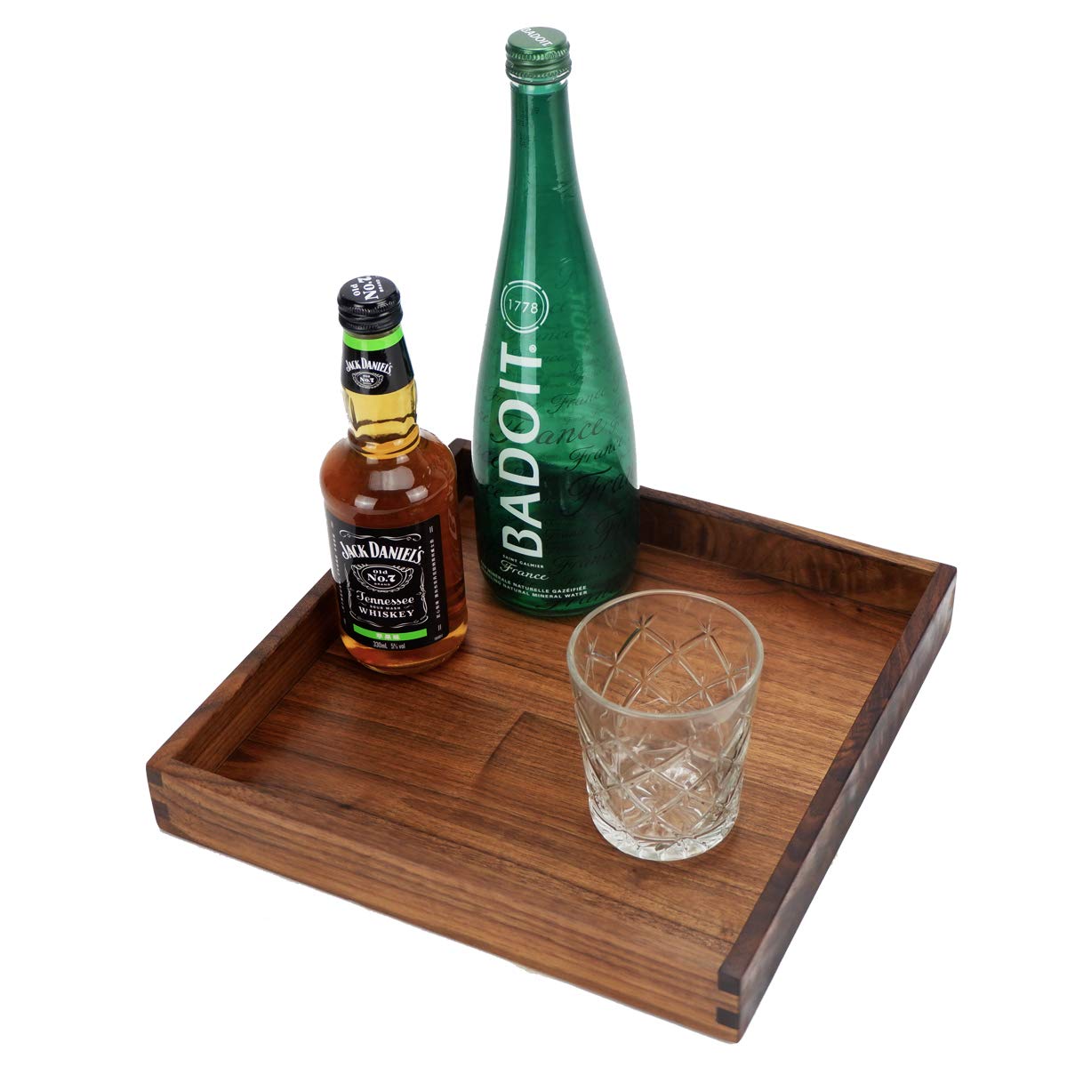 Magigo 12 X 12 Inches Small Square Black Walnut Wood Ottoman Tray, Serve Tea, Coffee Or Breakfast In Bed, Classic Wooden Decorat