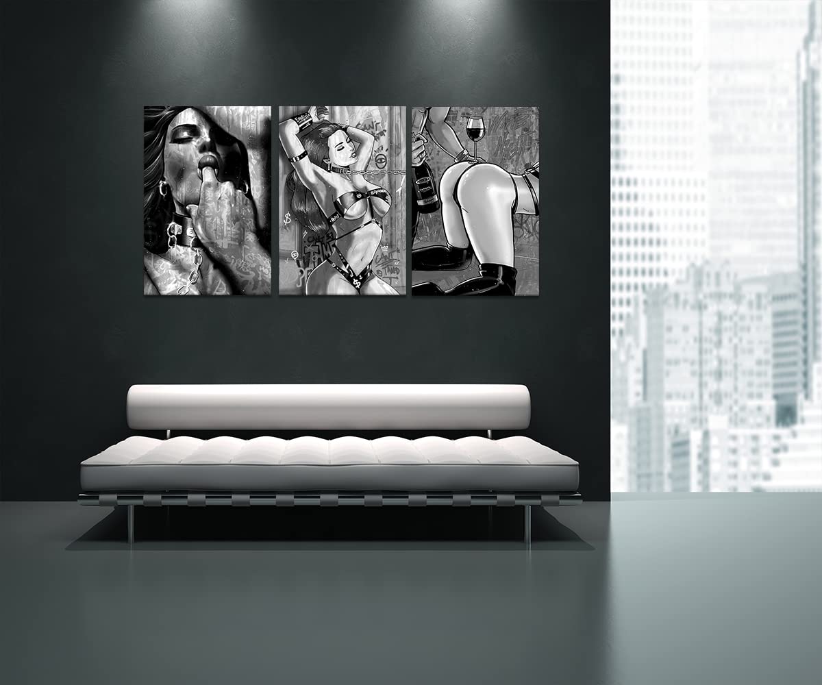 Abstract Sexy Lovers Wall Art 3 Panels Sexy Couple Poster Body Art Picture Black And White Paintings Canvas Artwork For Living R