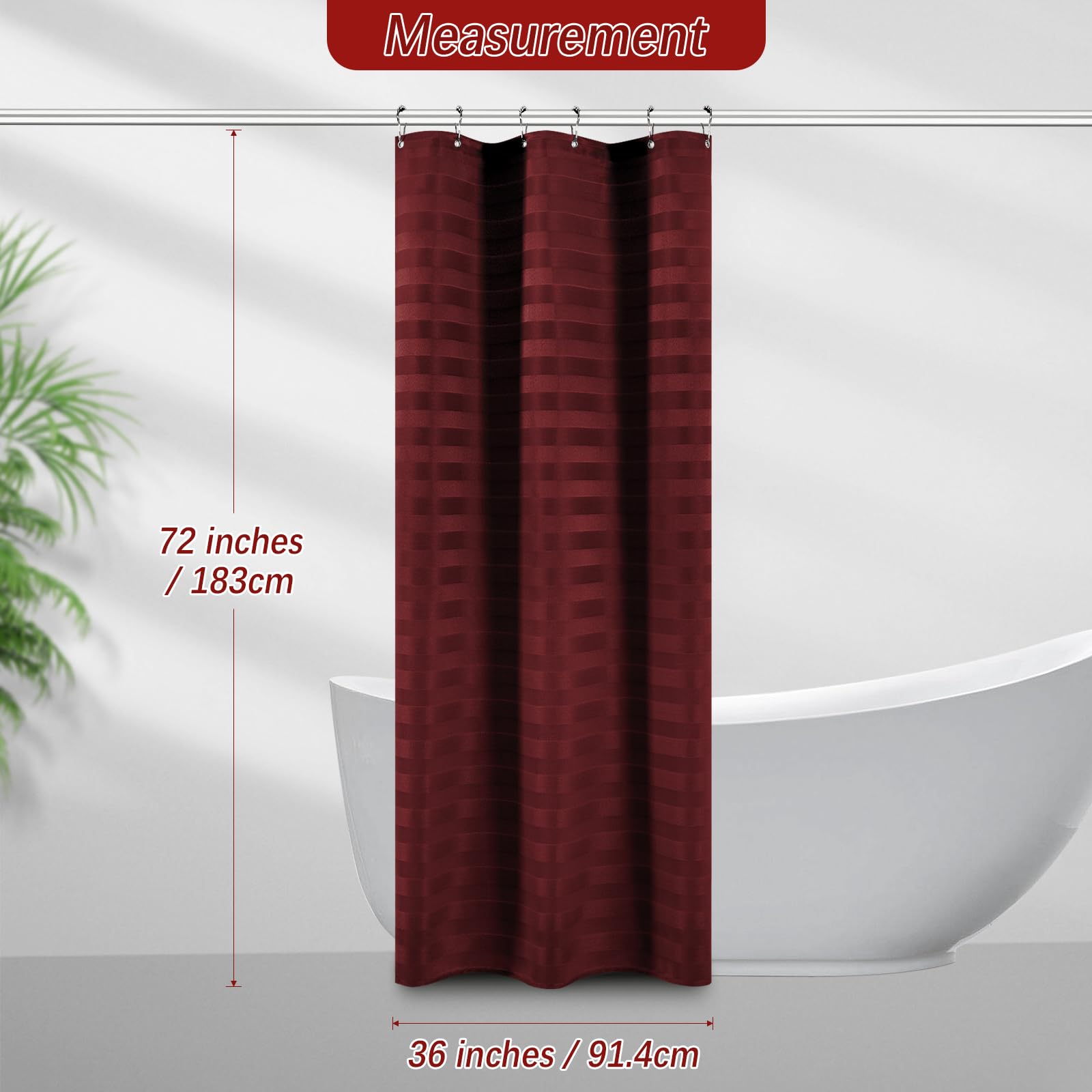 Pangsinne Stall Burgundy Fabric Shower Curtain - Striped Small Heavy Duty Cloth Shower Curtains For Bathroom, 230Gsm Narrow Hote