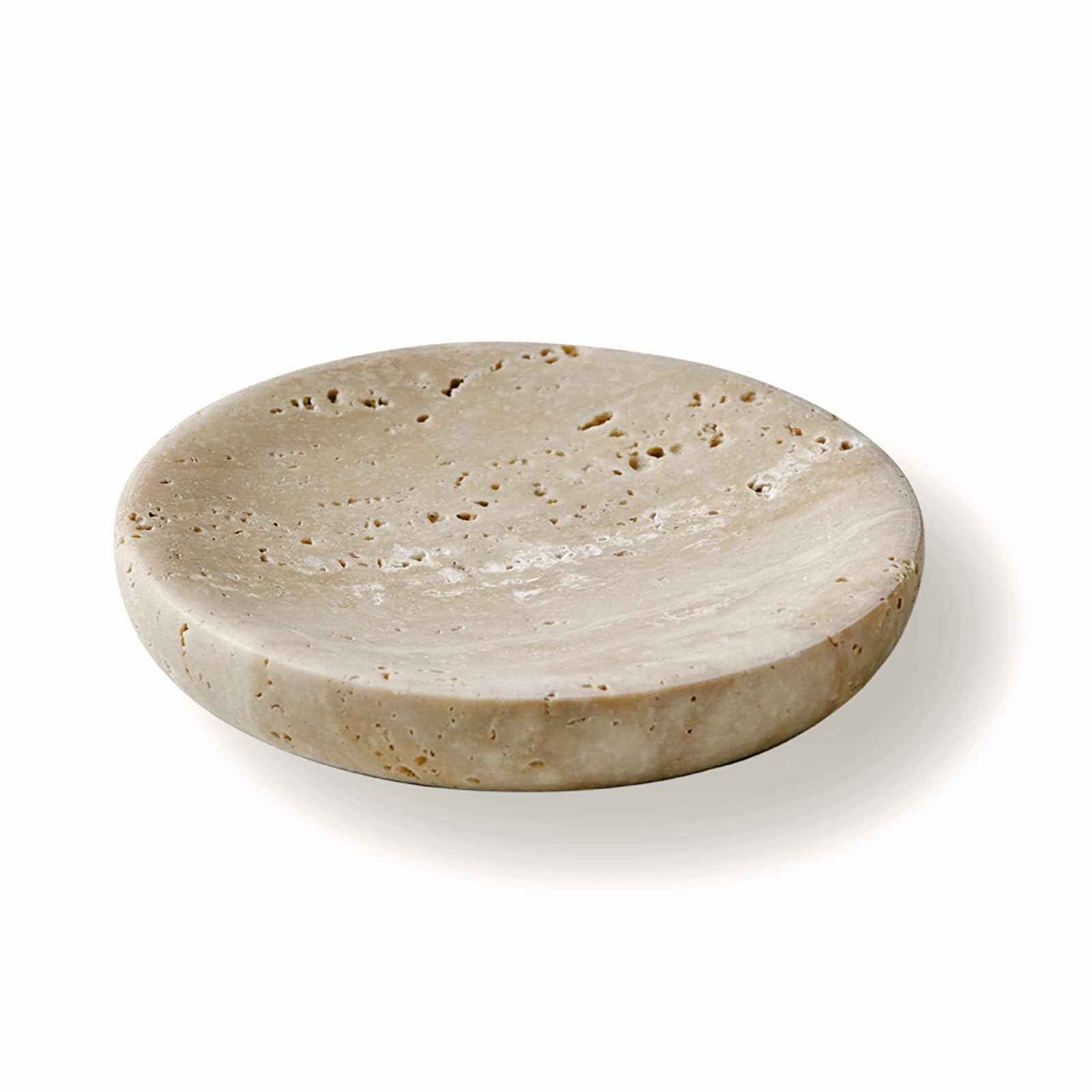 Phinilux Round Travertine Tray For Jewelry, Marble Trinket Dish Tray, Nightstand Decor, Coaster, Soap Dish,Sponge Holder For Bat