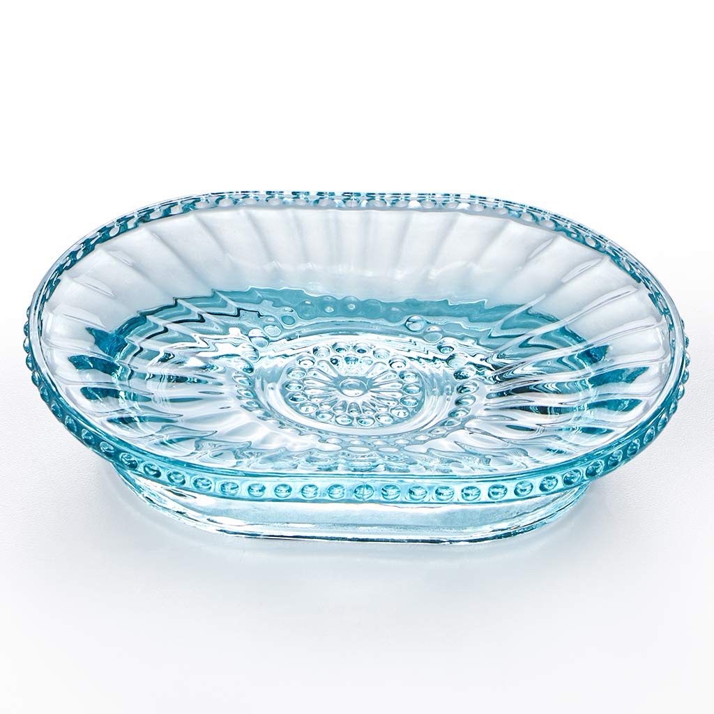 Mdluu Glass Soap Dish, Embossed Bar Soap Holder, Decorative Soap Saver Tray, Vintage Bar Soap Dish For Shower, Bathtub, Bathroom