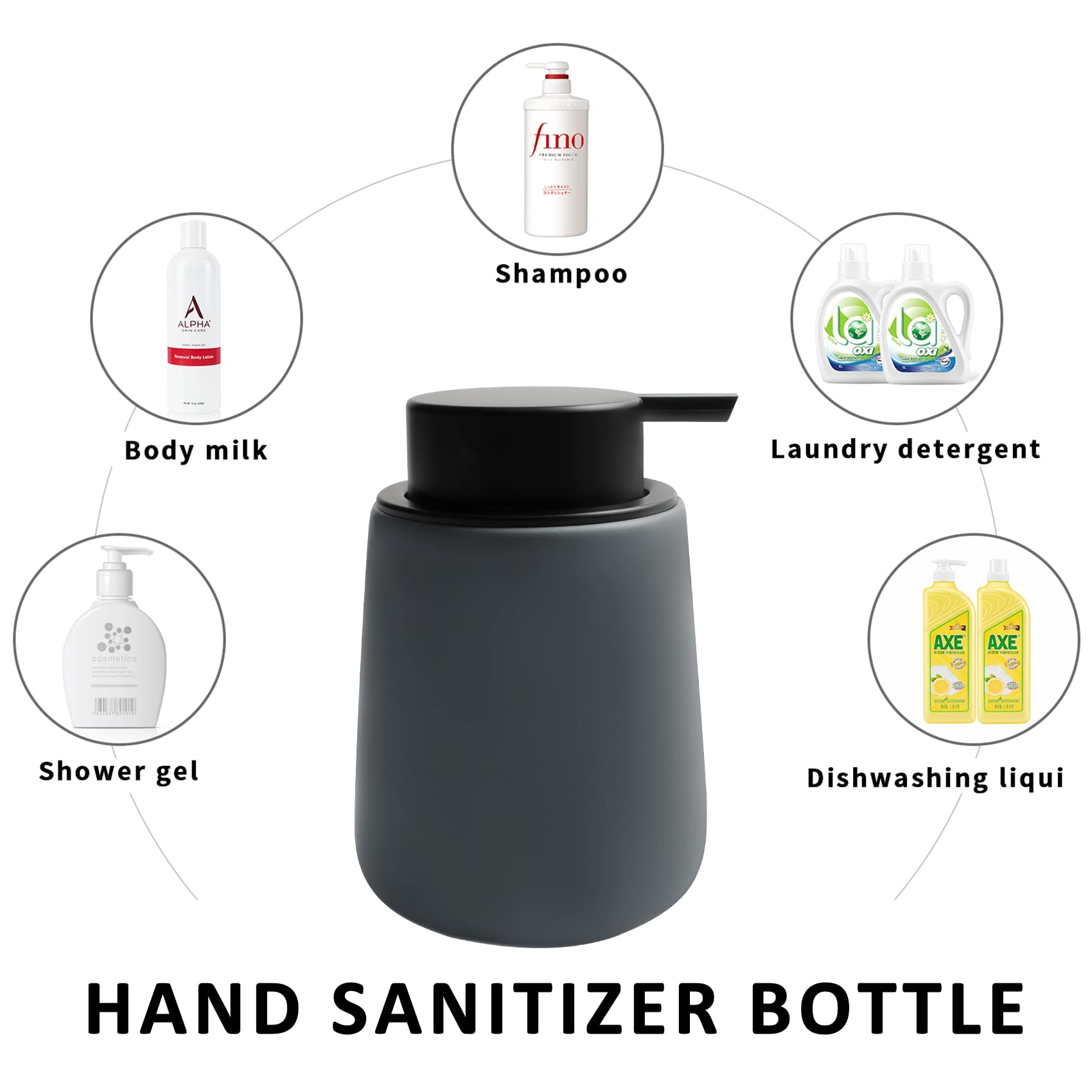Toozfo Soap Dispenser Ceramic With Easy-To-Press Pump Hand Lotion Liquid Dispenser For Shampoo Bathroom Kitchen 12 Oz Grey