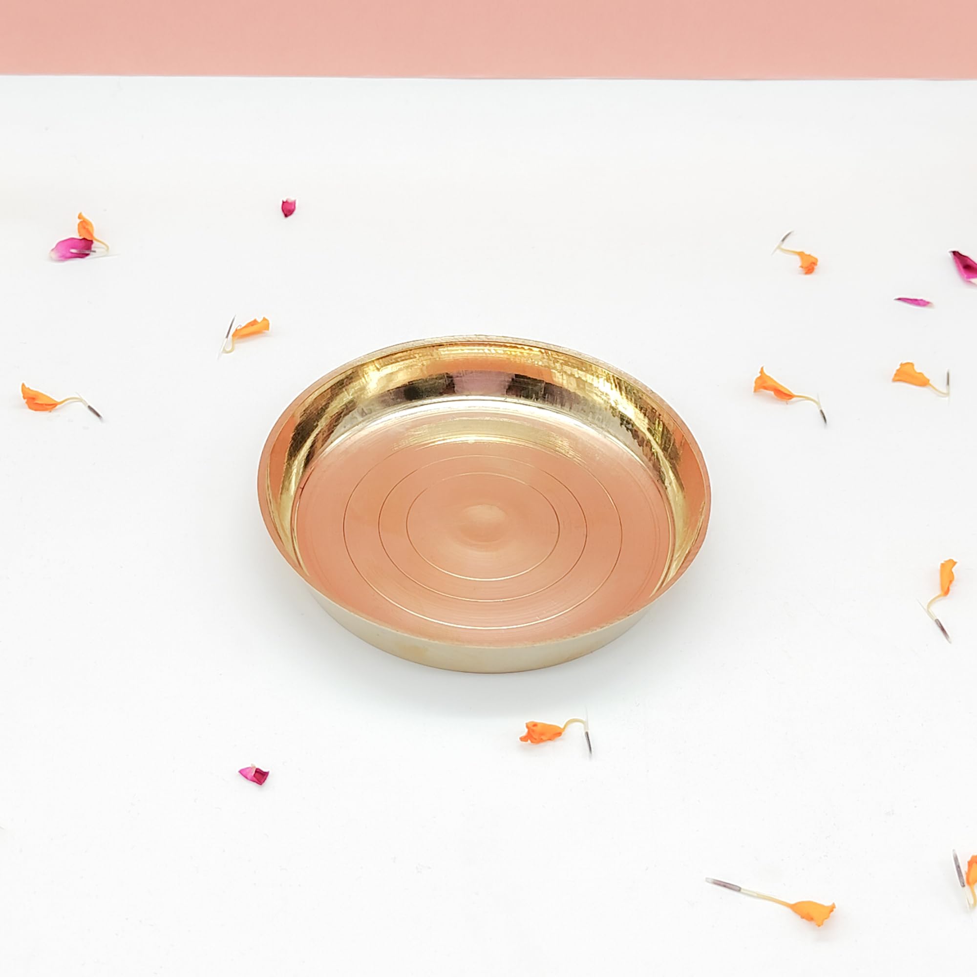 DOKCHAN Brass Plain Design Heavy Plate for Store kumkum, haldi, akshat, Prashad/Heavy Small thali for Pooja Purpose Round Shape