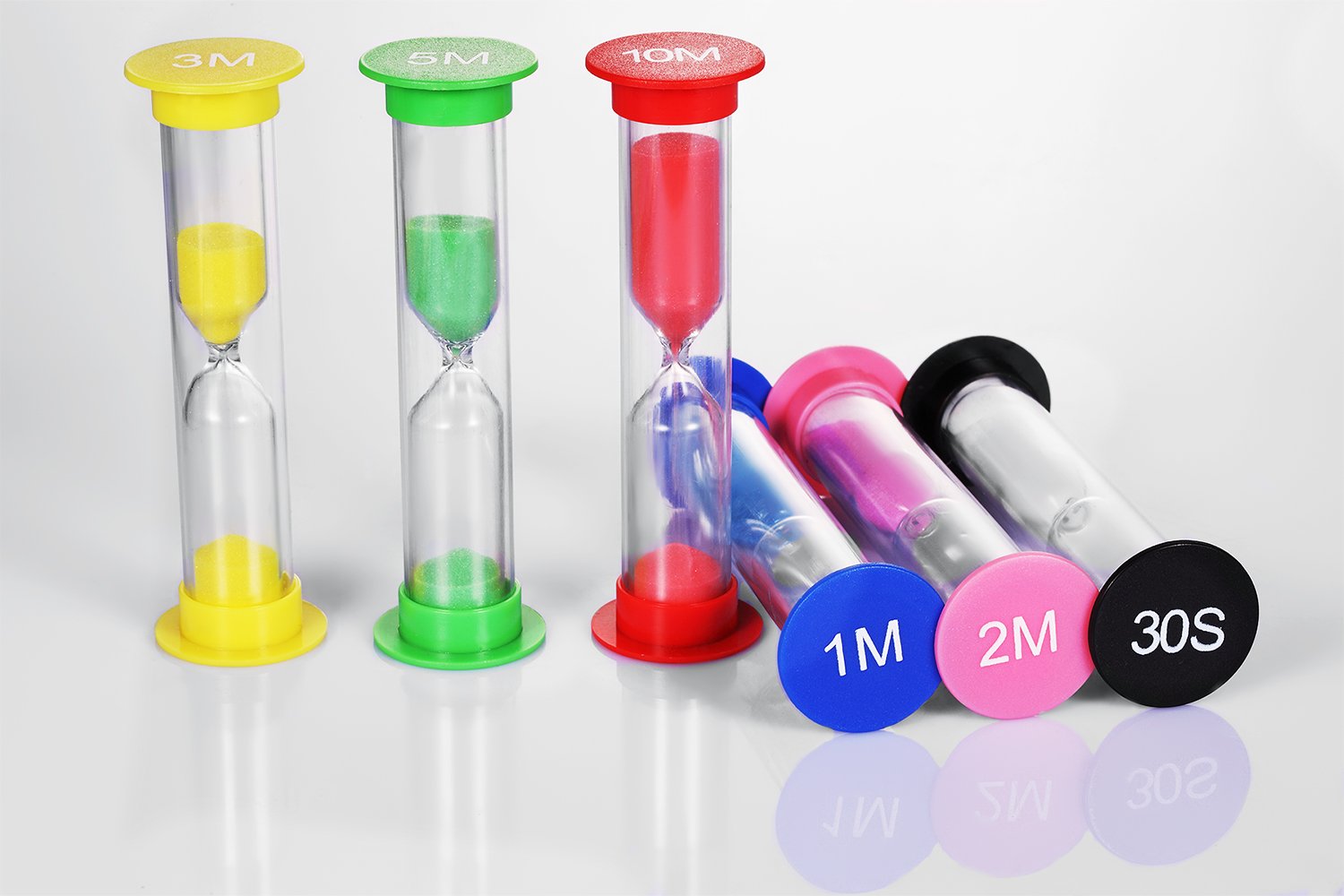 Dsmile Sand Timer Plastic Hourglass Timer Colorful Sandglass Hourglass Sand Clock Timer 30sec / 1min / 2mins / 3mins / 5mins / 10mins (12pcs)