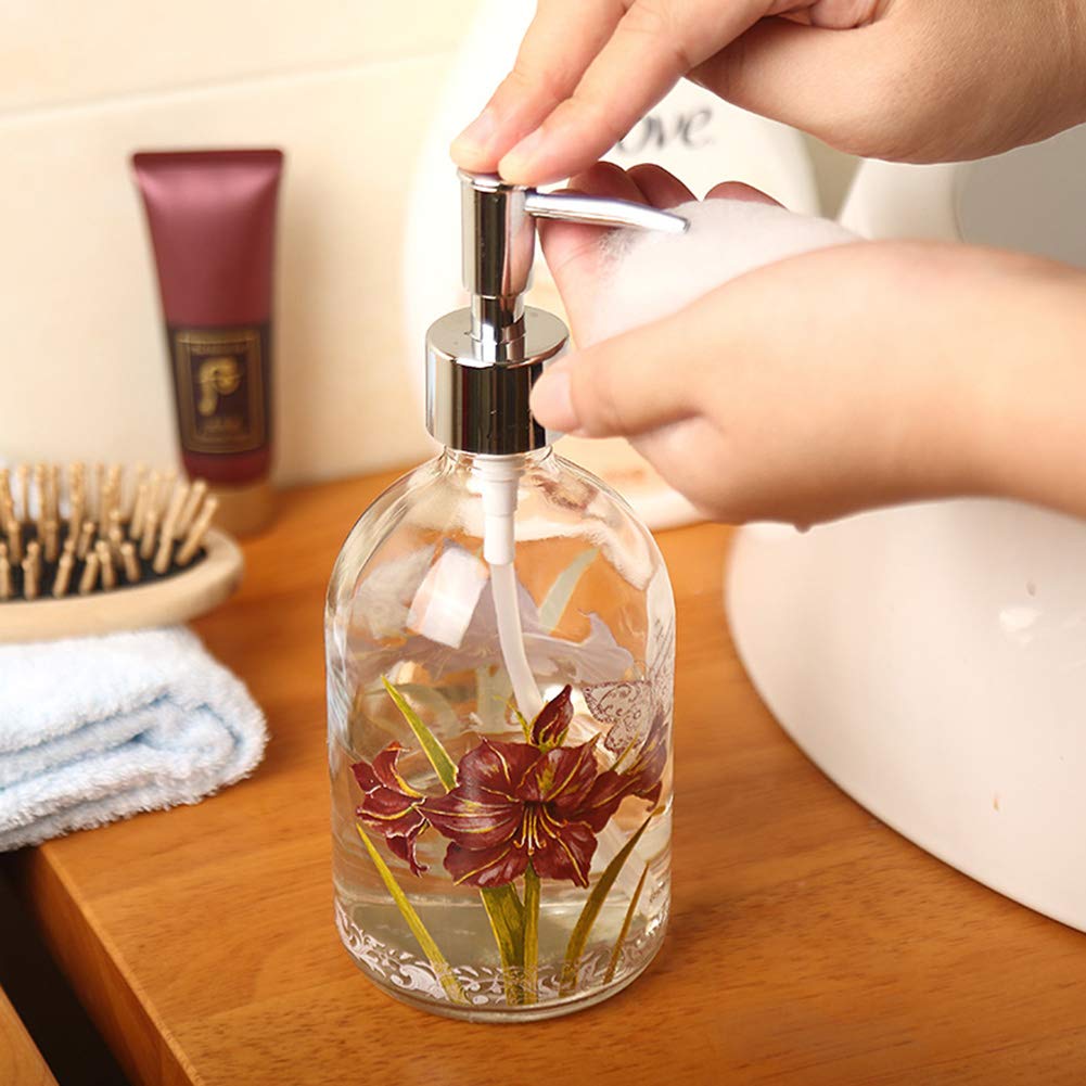 17Oz Glass Soap And Lotion Dispenser Bottle With Rust Proof Plastic Pump Refillable Liquid Pump Bottle Great For Kitchen, Bath,