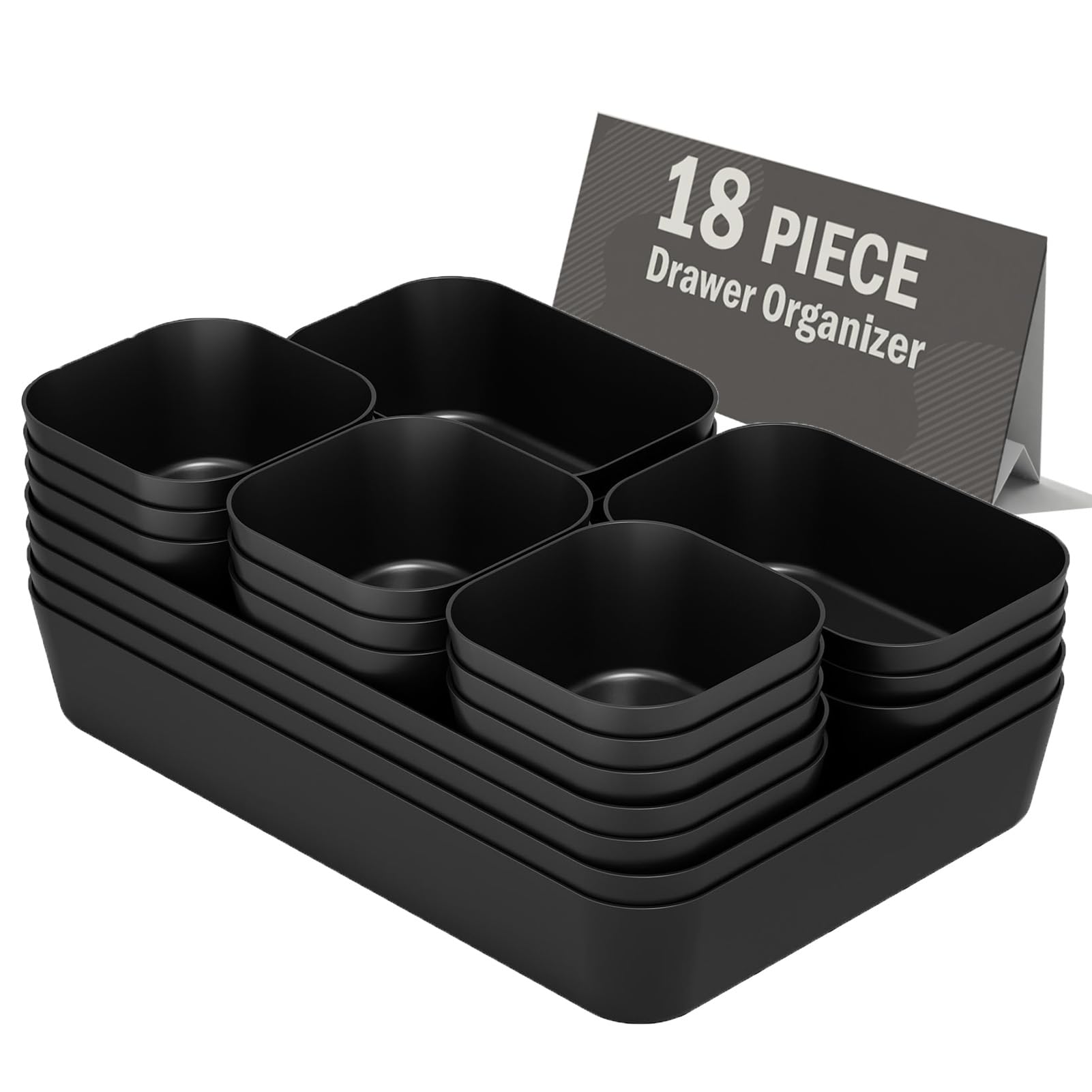 Plastic Drawer Organizers, 18 PCS Drawer Organizer Bins, Bathroom and Vanity Organizer Plastic Tray, Makeup organizer and storag