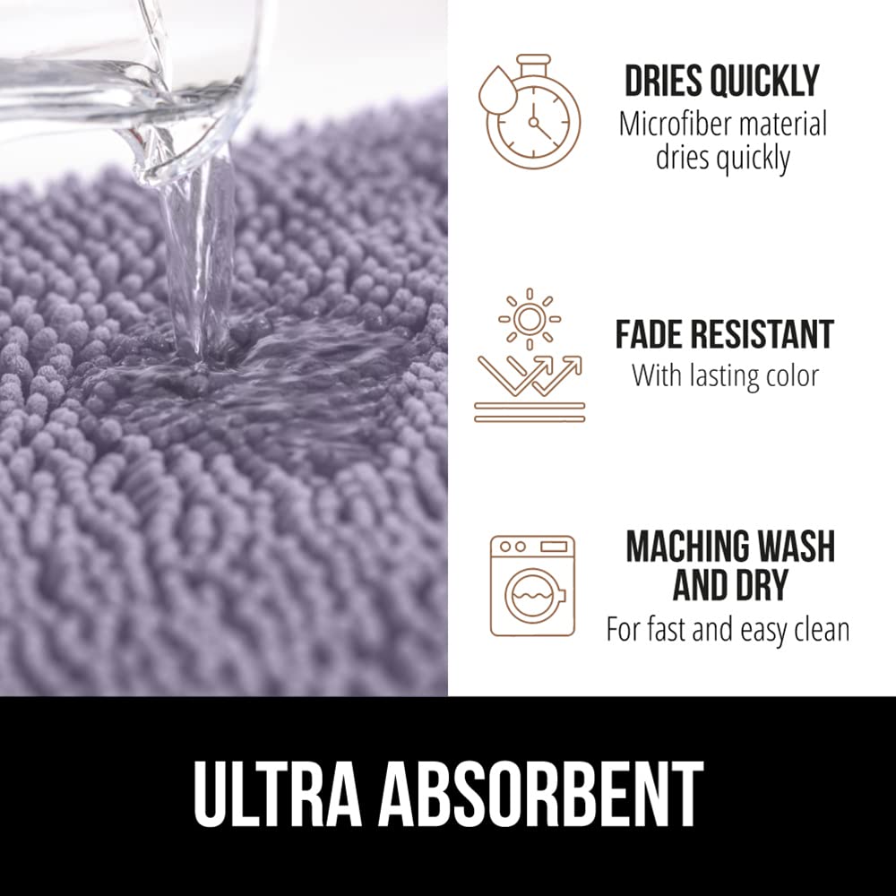 Gorilla Grip Bath Rug  36x24  Thick Soft Absorbent Chenille Rubber Backing Bathroom Rugs  Microfiber Dries Quickly  Shaggy Machine Washable Mats  Plush Durable Rug  Bathtub Shower Floor  Light Purple